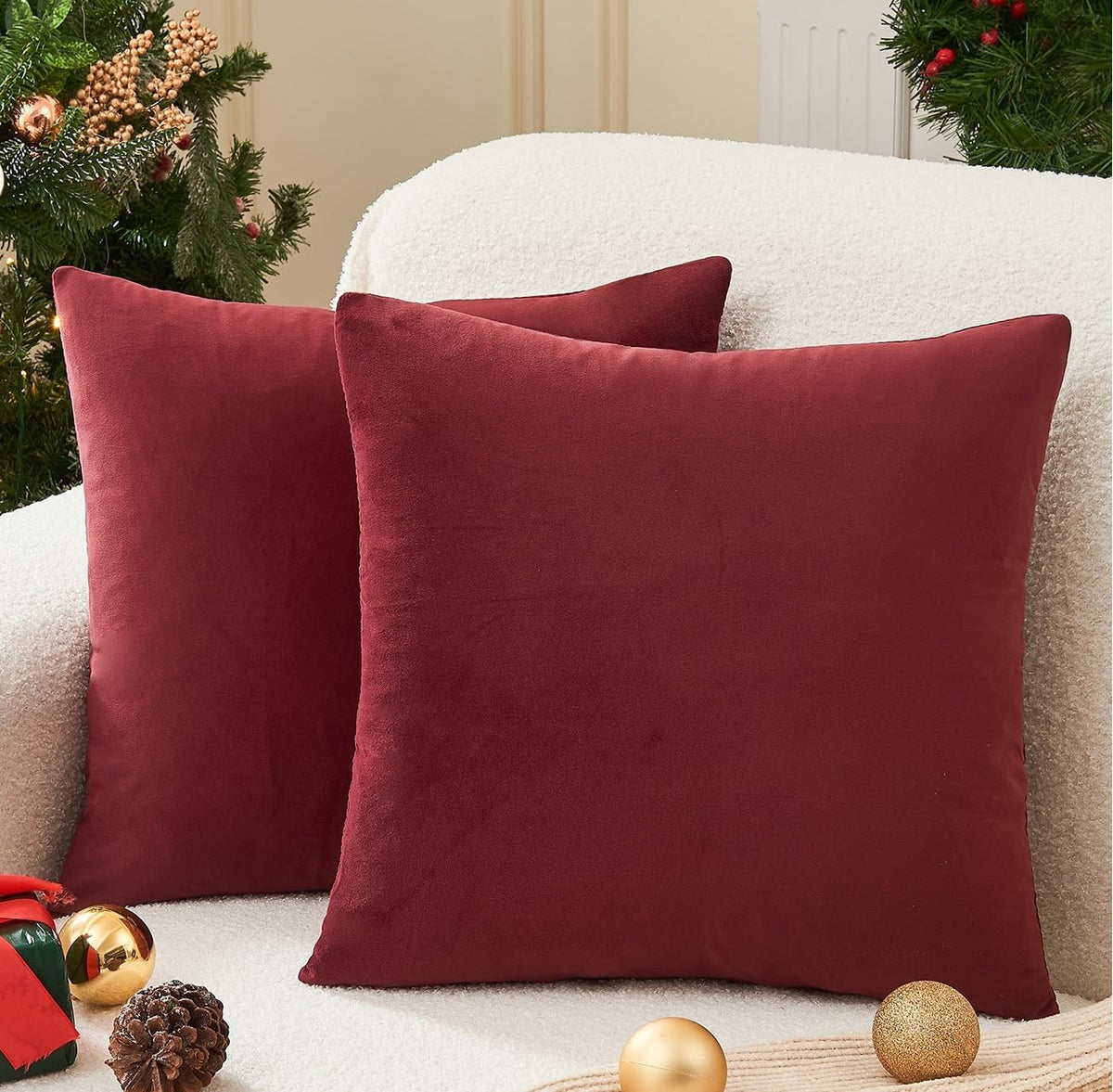Throw Pillow Covers Rust Set of 2 18x18 Inch Pillow Covers, Soft Velvet Fall Decorative Cases for Couch Sofa Bed, Home Boho Decor, Modern Farmhouse Cushion Covers