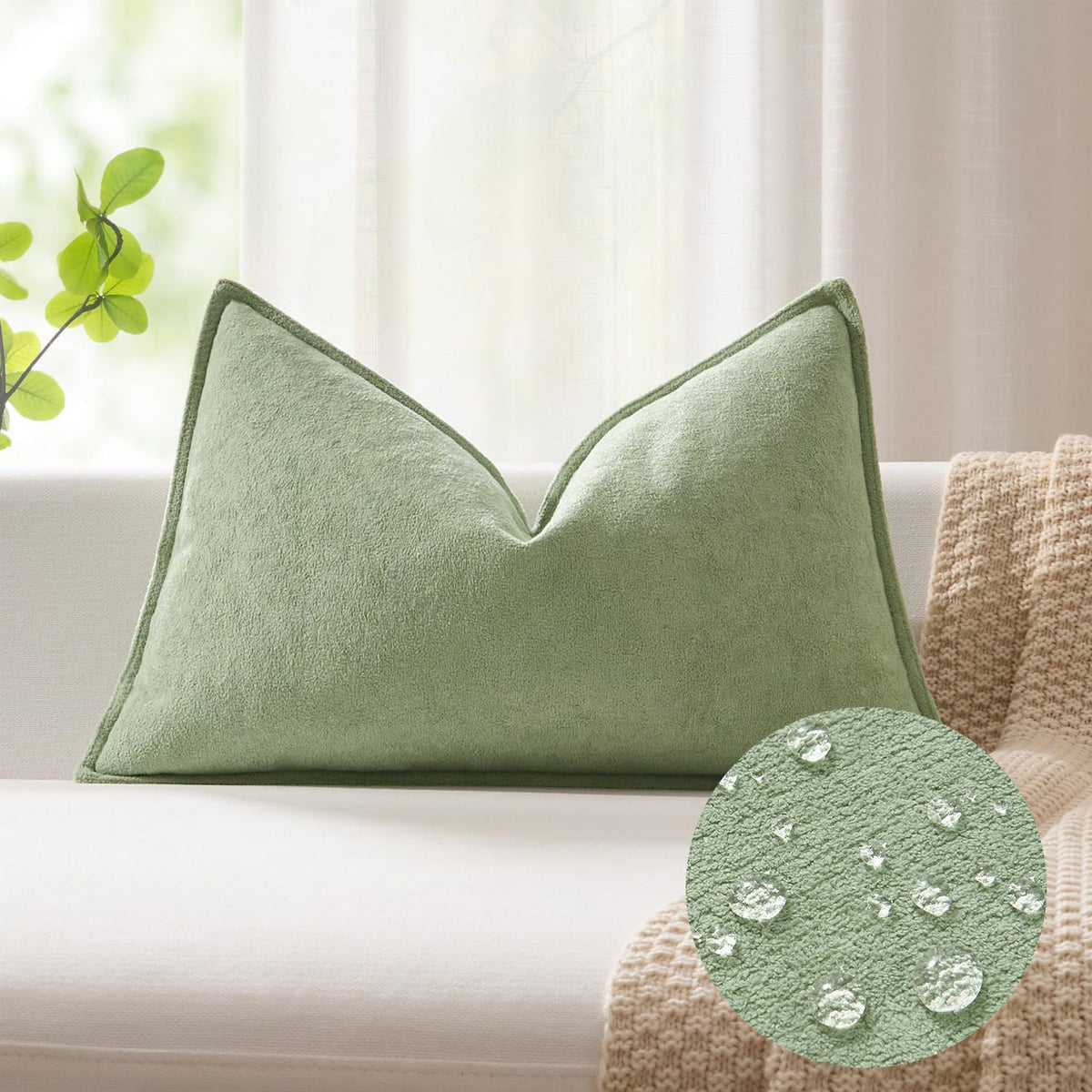 Kevin Textile Soft Waterproof Pillow Covers 20x20 Inch 2 Pack, Moss Green