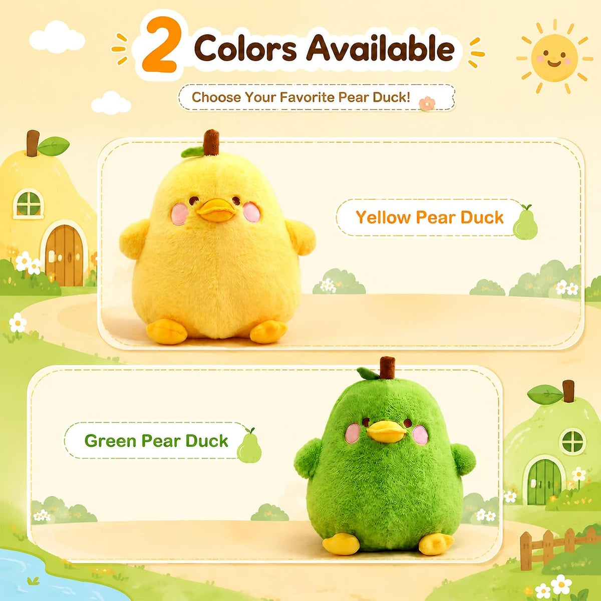 Cute Green Duck Pear Plush Pillow 12 Inch Kawaii Stuffed Animal Plush Soft Plushies Gifts (Green, Medium)
