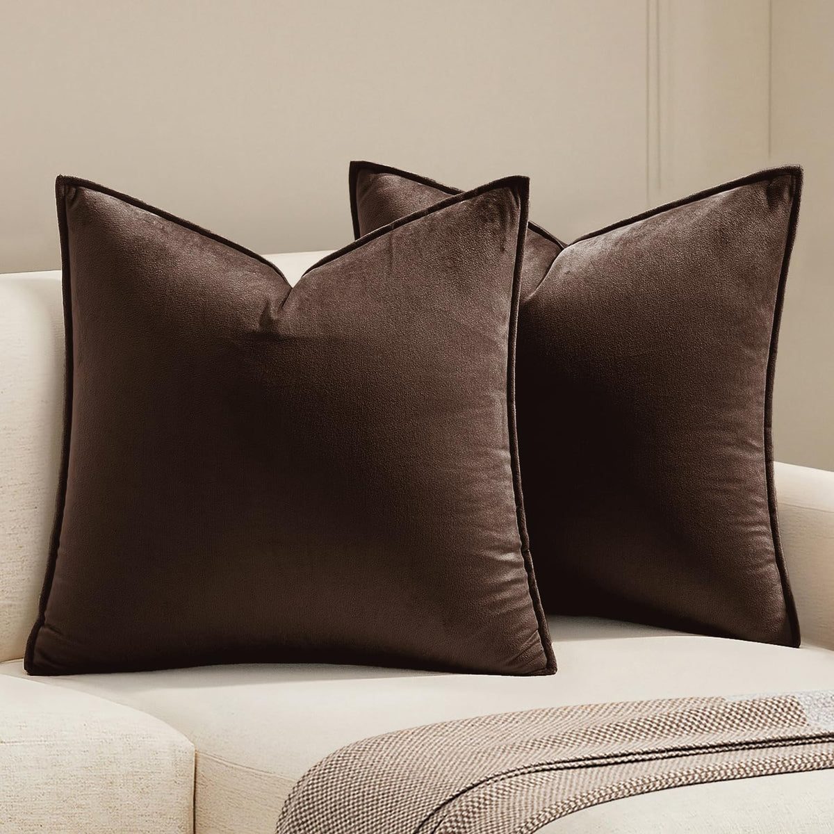 MIULEE Decorative Brown Velvet Throw Pillow Covers for Couch 18x18 Inch