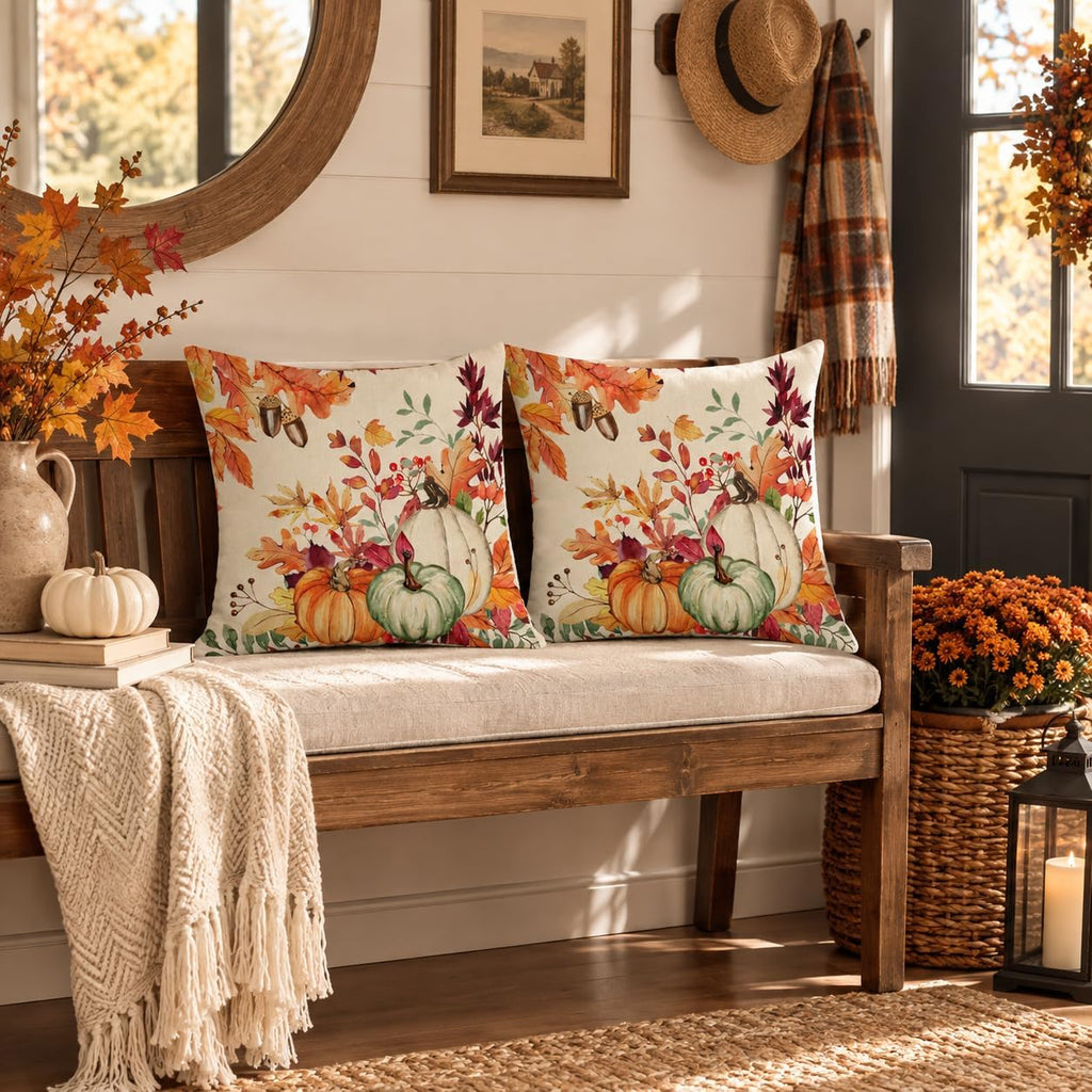 AACORS Fall Pumpkin Throw Pillow Covers 18x18, 2 Pack, Thanksgiving Decor
