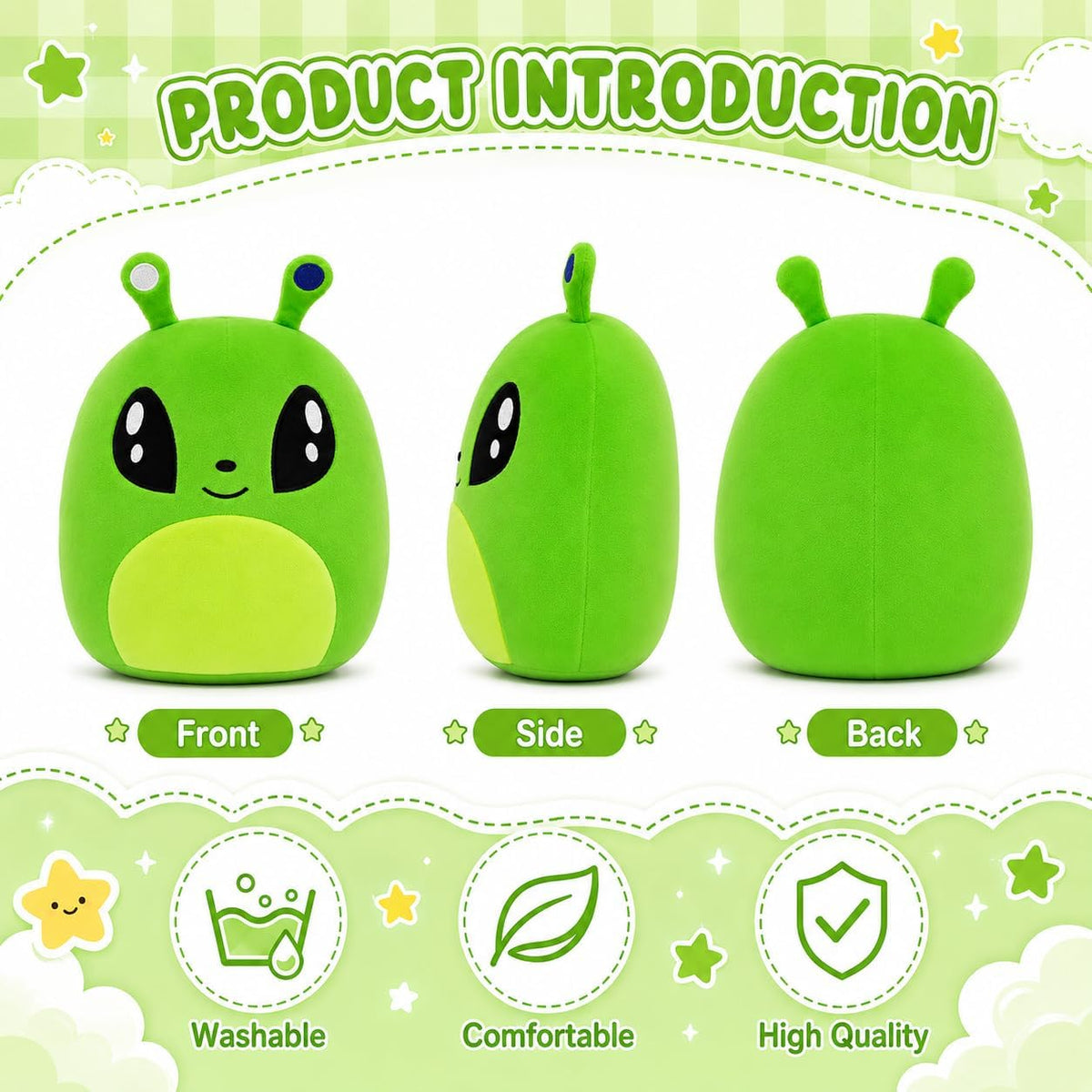 Alien Plush Toy Figure, Soft Stuffed Space Doll for Kids（Green）
