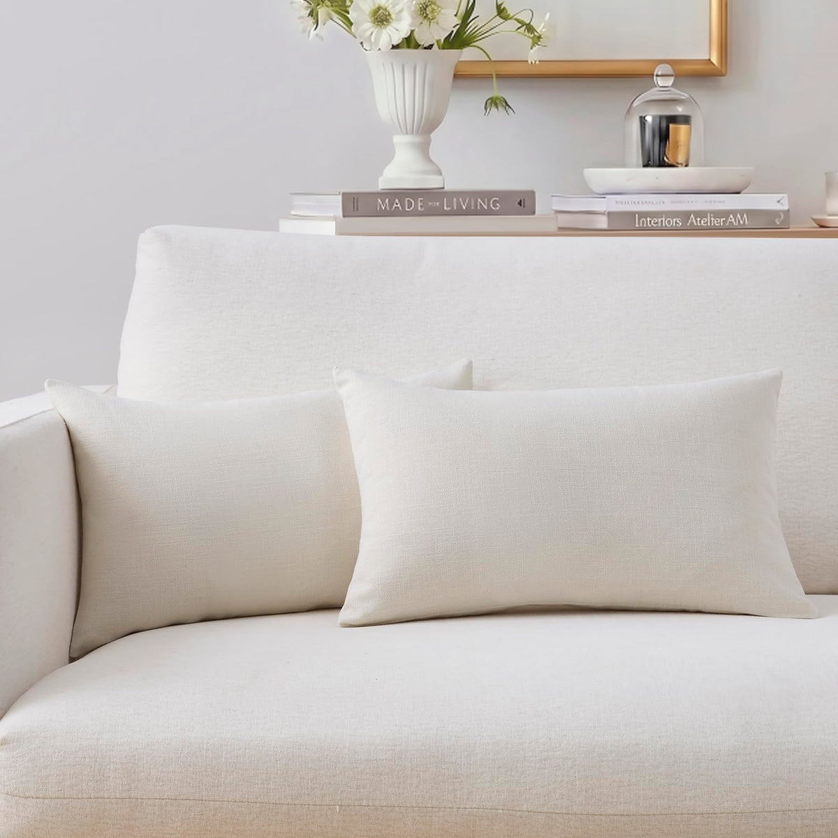 Meekio Linen Blend Throw Pillow Covers 20x20 Set of 2, Ivory