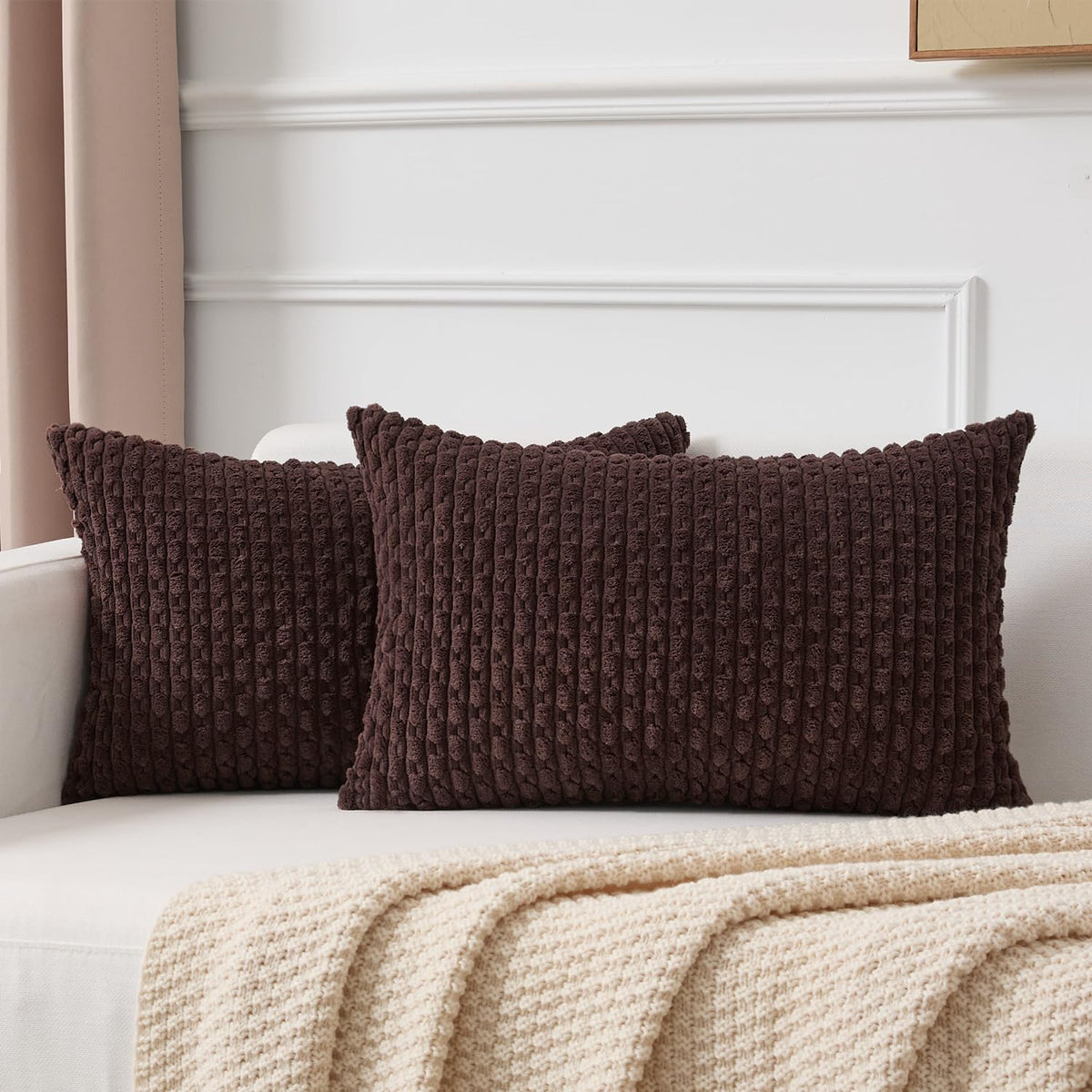 Kevin Textile Soft Corduroy 18x18 Inch Pillow Covers 2 Pack, Dark Green