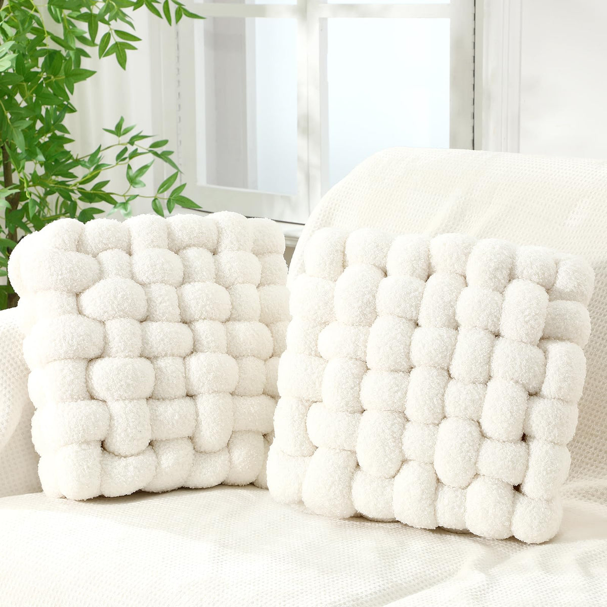 Wenqik 2 Pcs Knot Pillows Square Throw Pillow, Caramel, Crystal Velvet