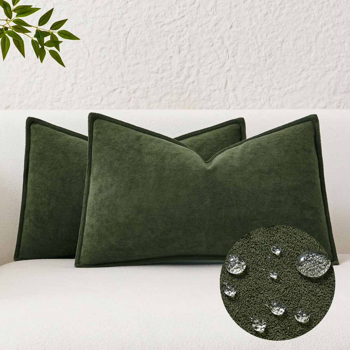 Kevin Textile Soft Waterproof Pillow Covers 20x20 Inch 2 Pack, Moss Green