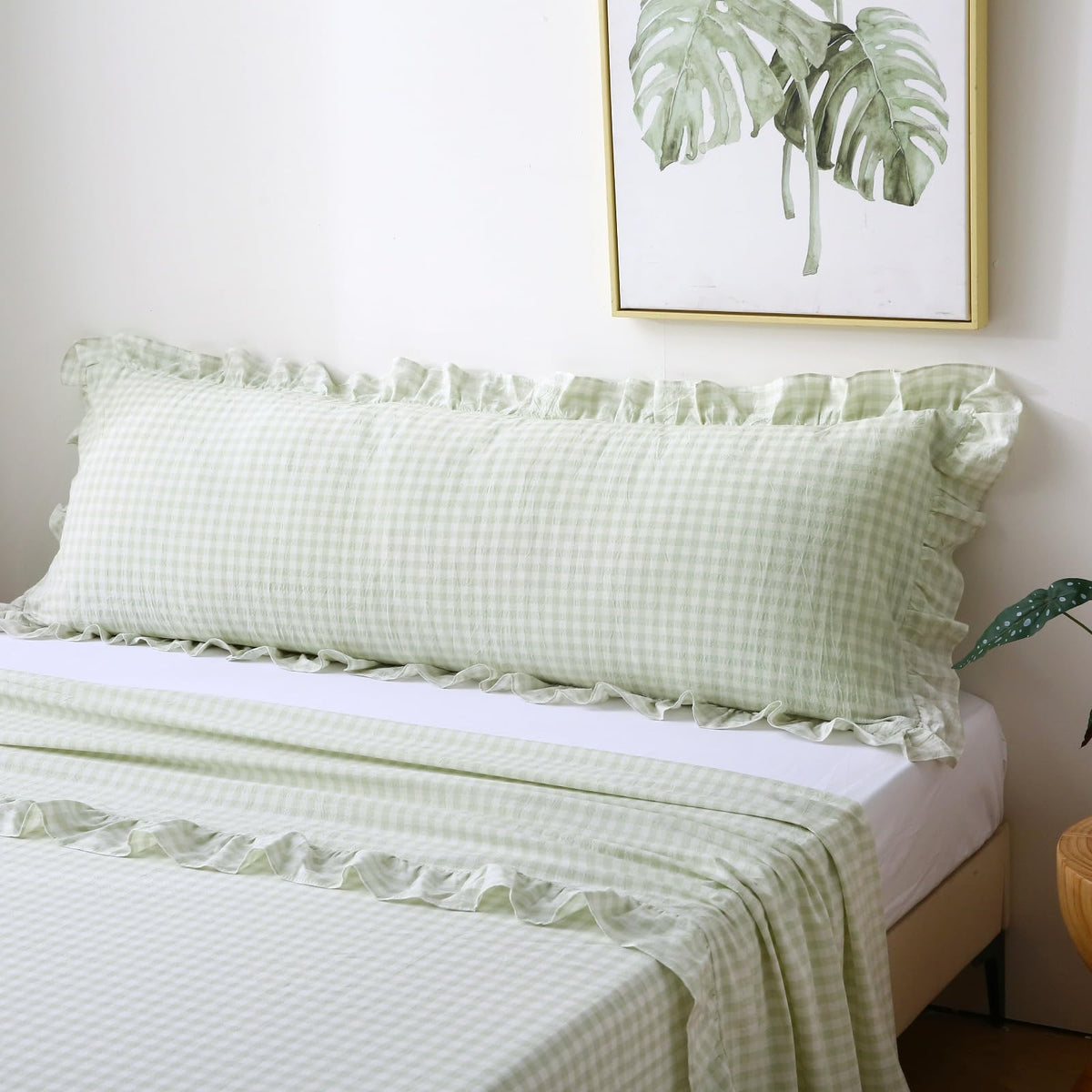 2 Pack Taupe White Gingham Ruffle Throw Pillow Covers 18''x18''