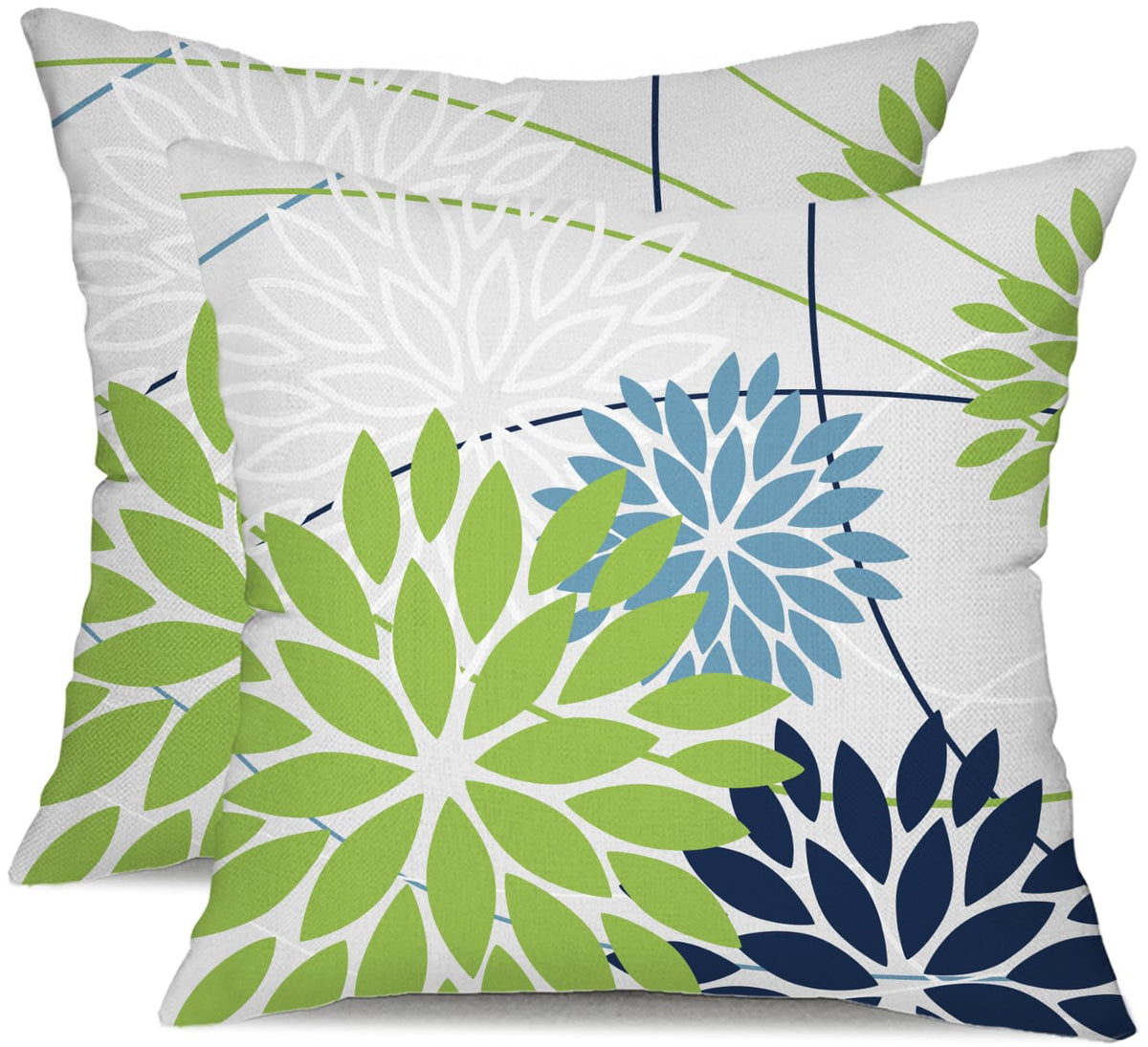 DFXSZ Blue Gray Floral Outdoor Pillow Covers 18x18 Set of 2 Waterproof