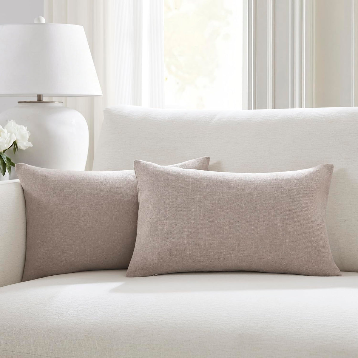 Meekio Linen Blend Throw Pillow Covers 20x20 Set of 2, Ivory