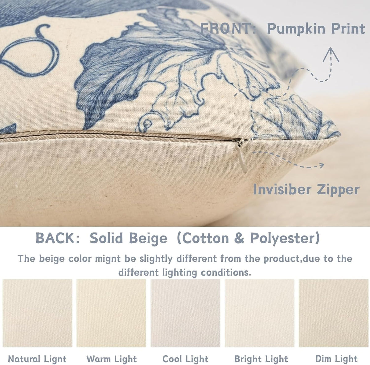 GEEORY Fall Pumpkin Throw Pillow Covers Set of 2, Navy Blue Toile 18x18