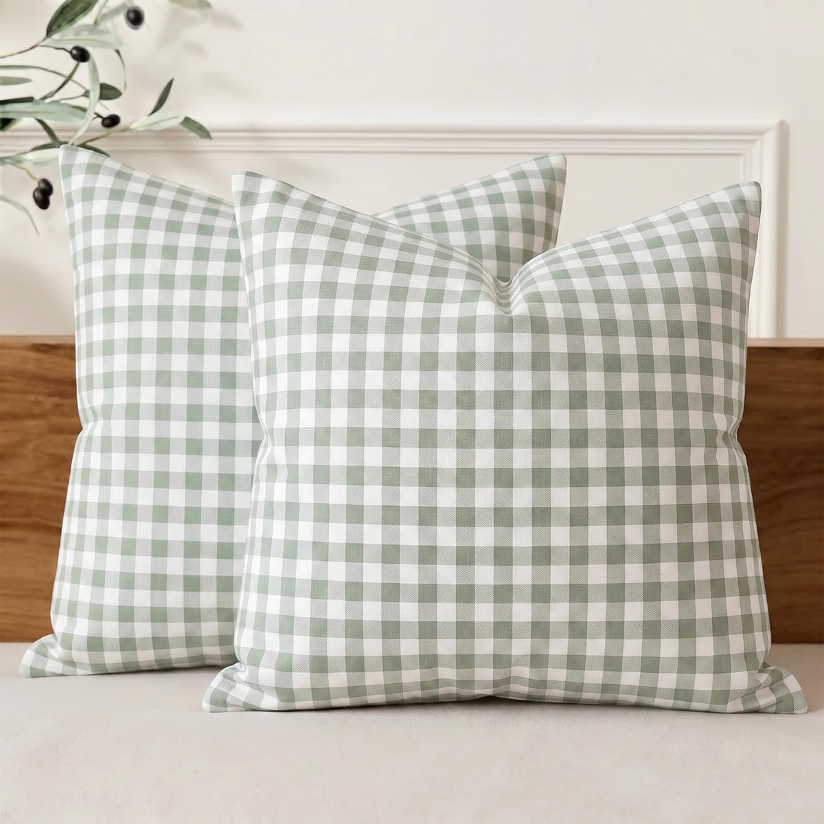Farmhouse Brown Gingham Checkered Plaid Throw Pillow Covers 20x20 Set of 2