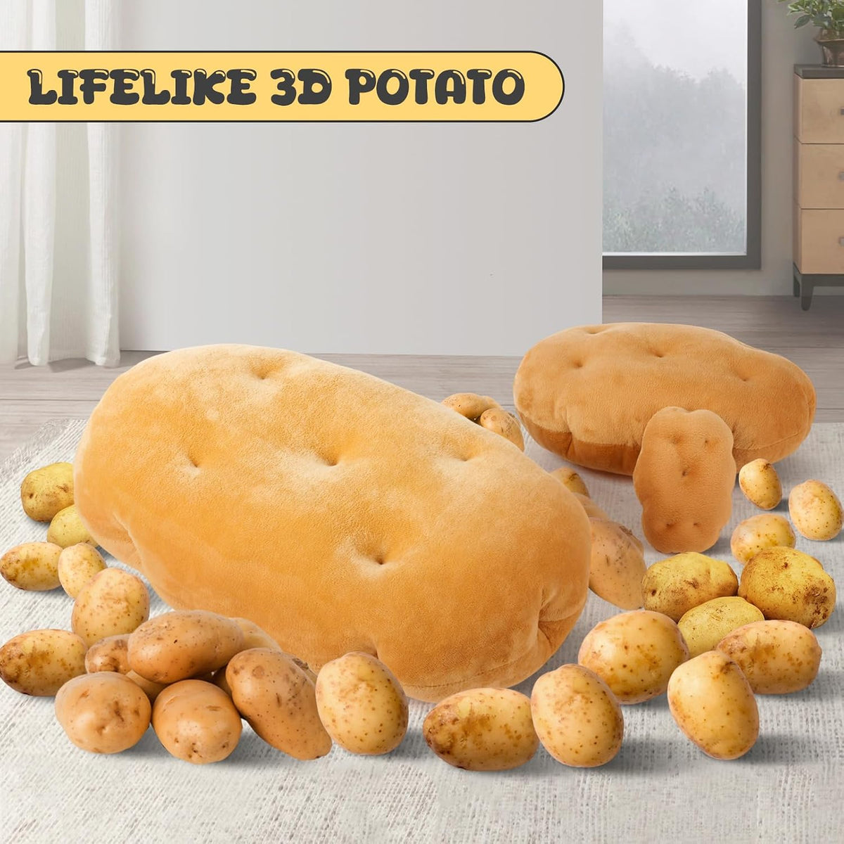 Marble Empire Potato Pillow Stuffed 3D Simulation Potato Throw Pillow Decorative Vegetable Plush Toy Soft Food Plushie(16.93inch)