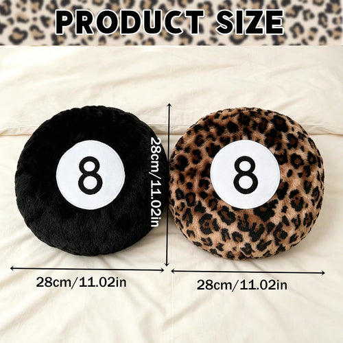 2 Packs Black and Cheetah 8 Ball Throw Pillow, Round Plush Throw Pillows, Soft Plush Surface, Round Billiard Ball Shape, Black & Leopard Print, for Dorm, Gaming Room Home Decor and Daily Back Support
