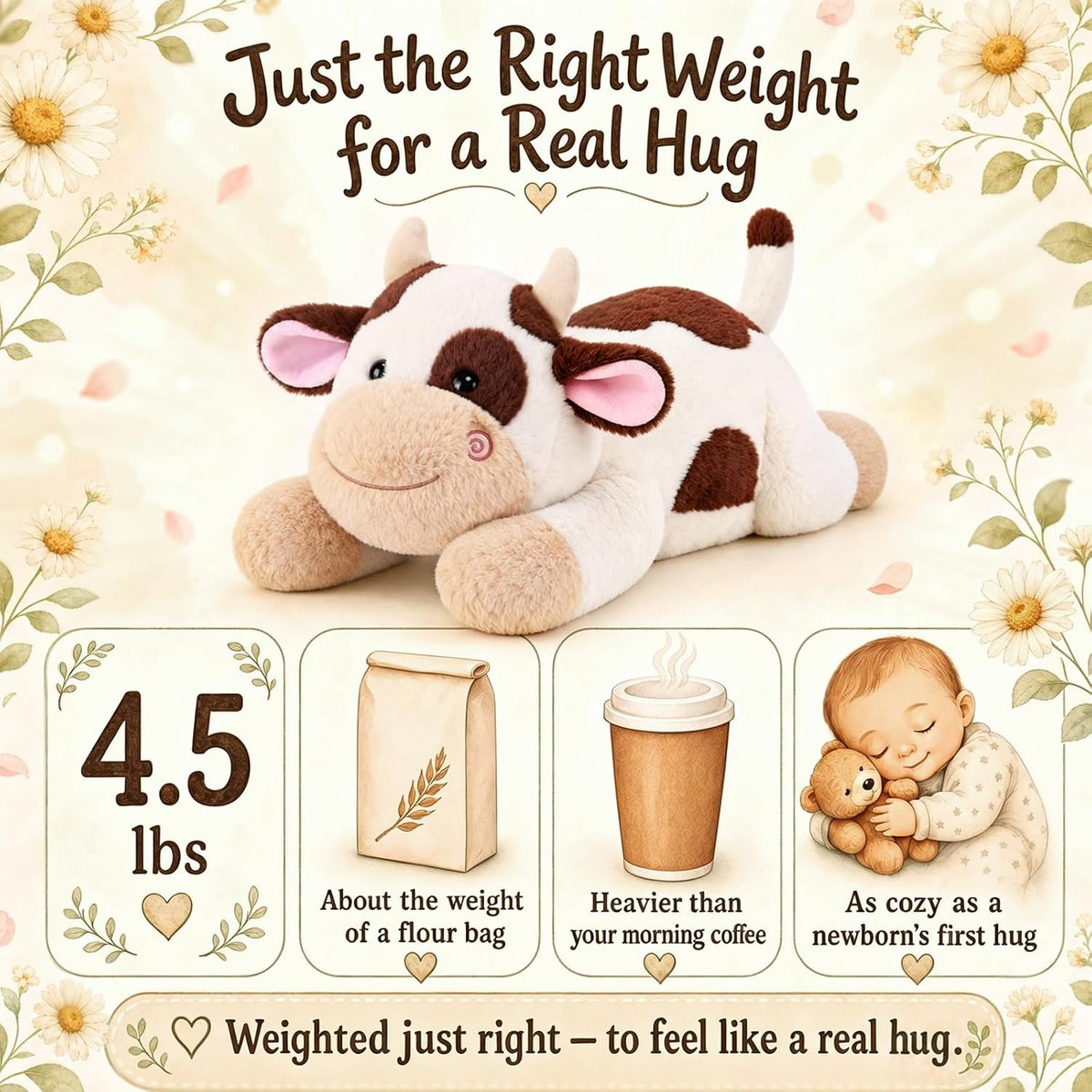 gnomantic Cow Weighted Stuffed Animals, Plush Pillow for Kids