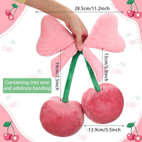 Beeveer Bow Cherry Throw Pillow Preppy Room Decor, Pink, Small