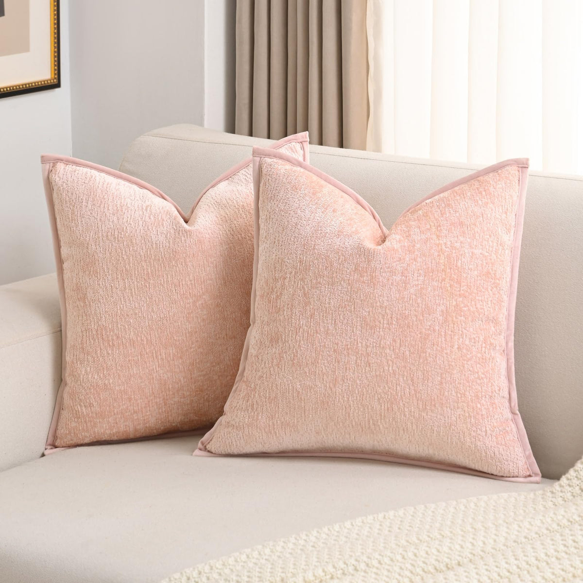 FUTEI Pack of 2 Chenille Soft Throw Pillow Covers 18x18 Inch, Hot Pink