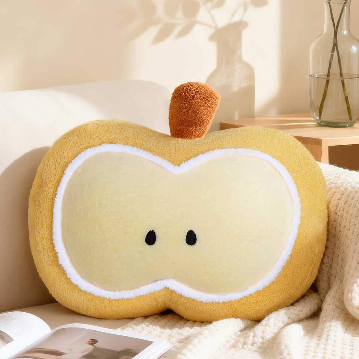 LANPU Cute Apple Slice Plush Pillow – Soft Stuffed Fruit Cushion for Couch