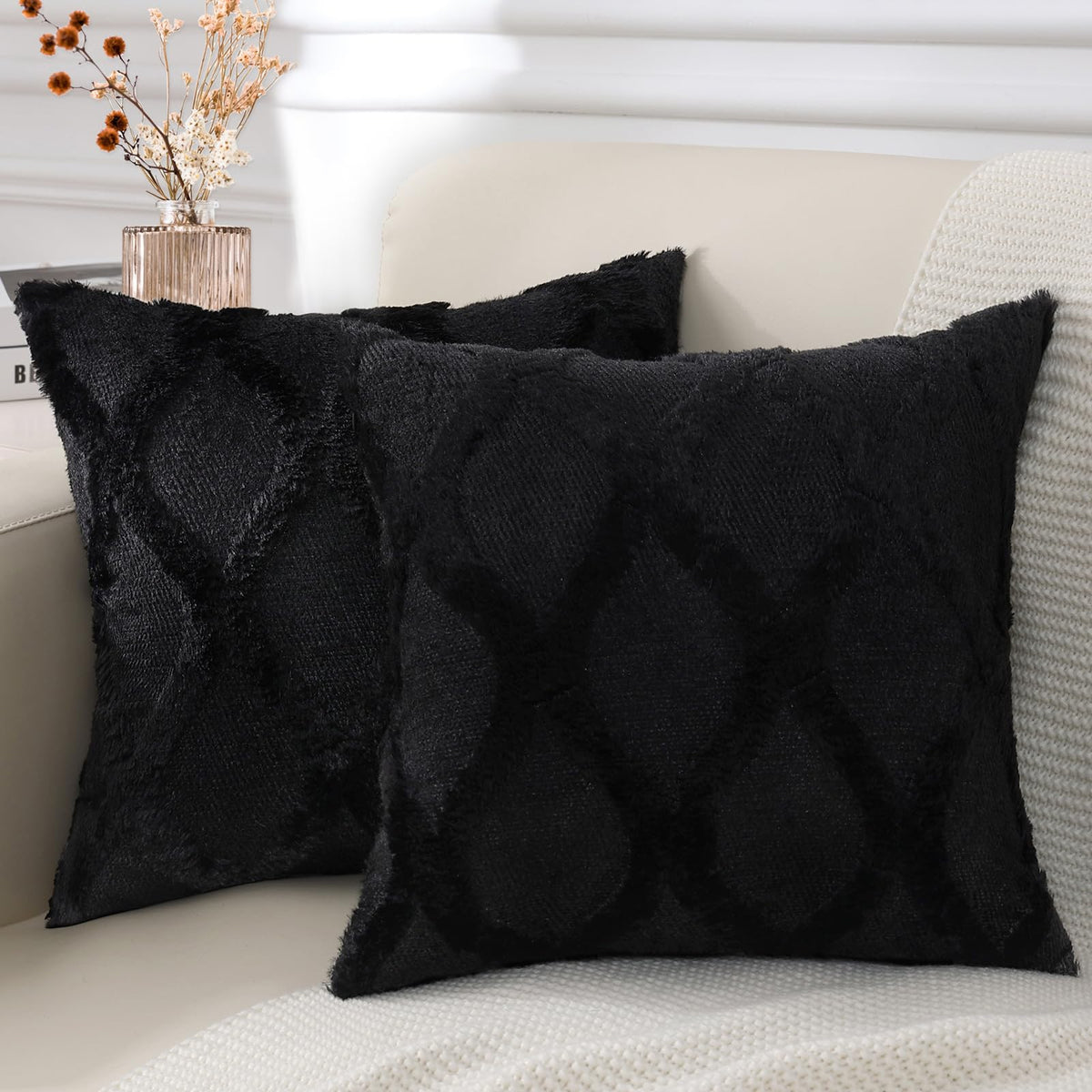 decorUhome Fall Throw Pillow Covers 18x18 Inch Set of 2, Soft Plush Faux Fur Wool Rust Couch Pillow Covers, Decorative Neutral Pillow Cases for Bed Sofa Living Room Home Decor