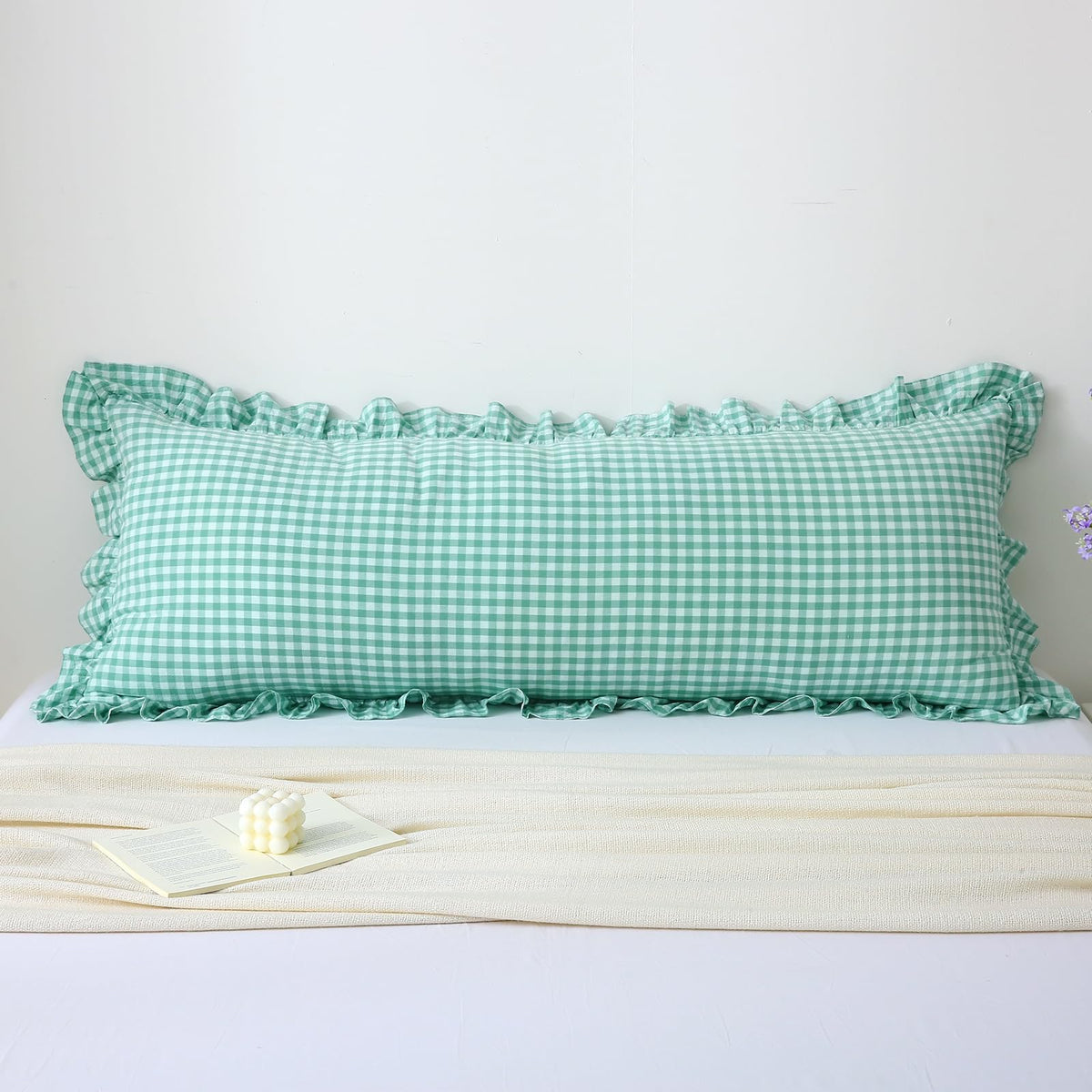 2 Pack Taupe White Gingham Ruffle Throw Pillow Covers 18''x18''