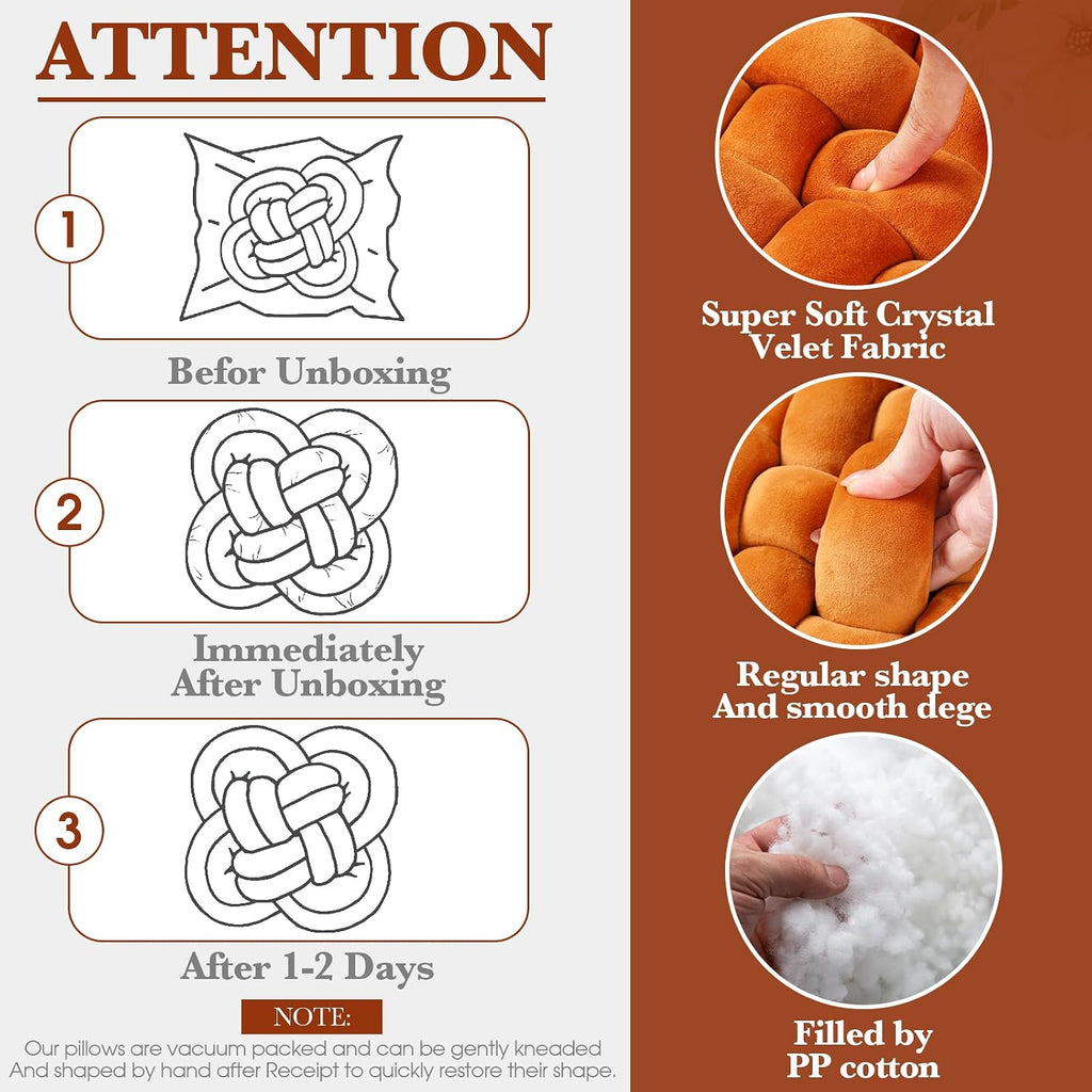 Wenqik 2 Pcs Knot Pillows Square Throw Pillow, Caramel, Crystal Velvet