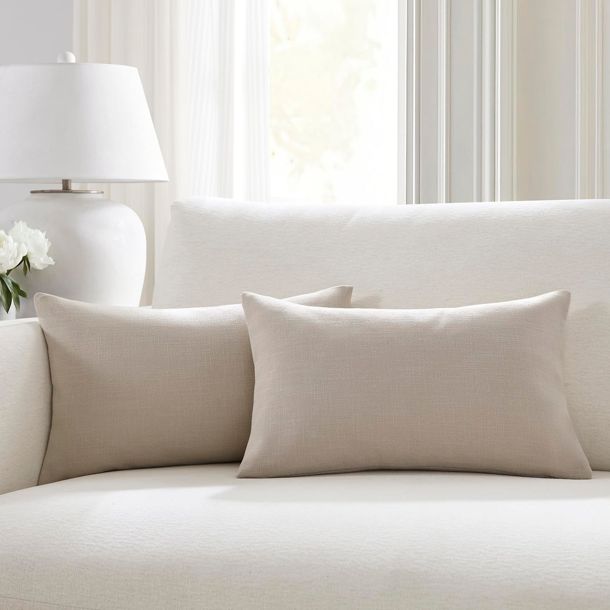 Meekio Linen Blend Throw Pillow Covers 20x20 Set of 2, Ivory