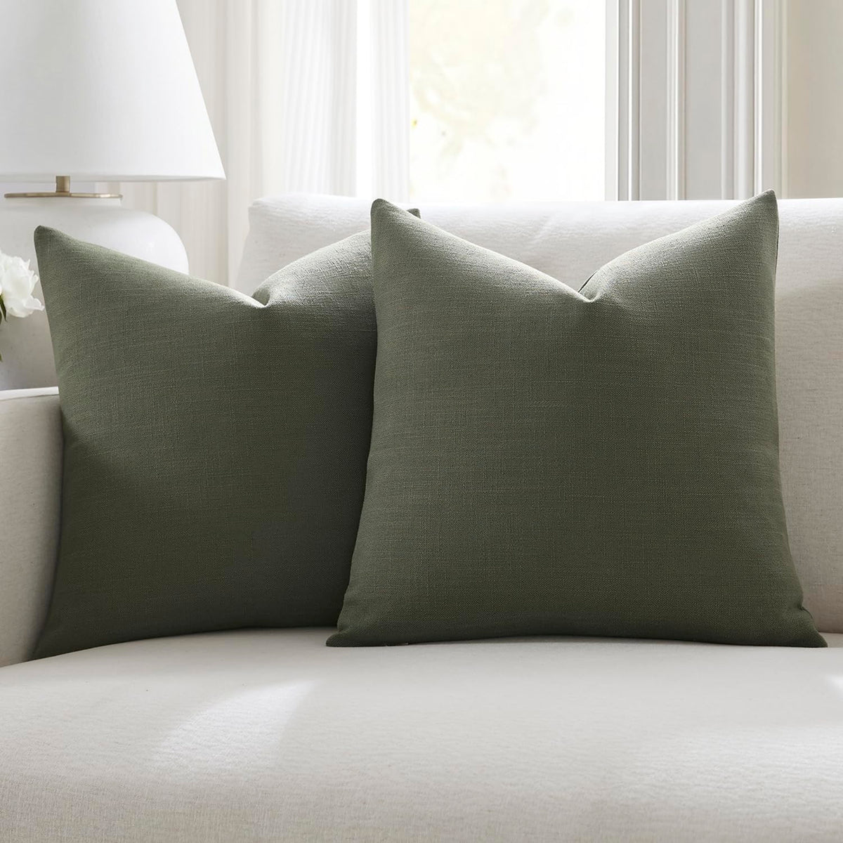 Meekio Linen Blend Throw Pillow Covers 20x20 Set of 2, Ivory