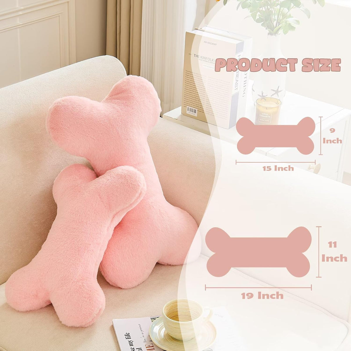 XVTRU Bone Pillow Cute Decorative Throw Pillow Bone Shaped Pillows for Aesthetic Home Decorative Cushion Pet Plush Pillow for Bed Sofa Couch (Pink, 15 Inch)
