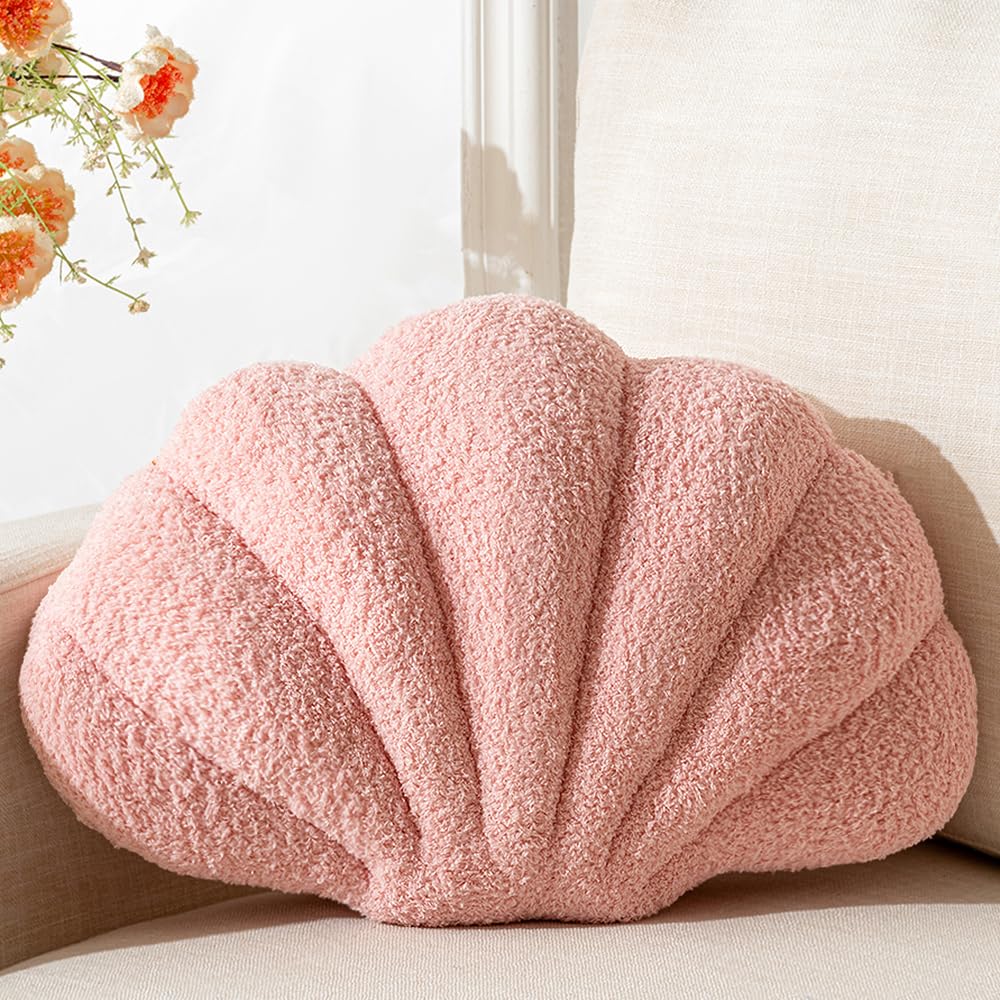 XIAIJIA White Seashell Throw Pillows, Shell Shaped Pillow, 13x10 Inch