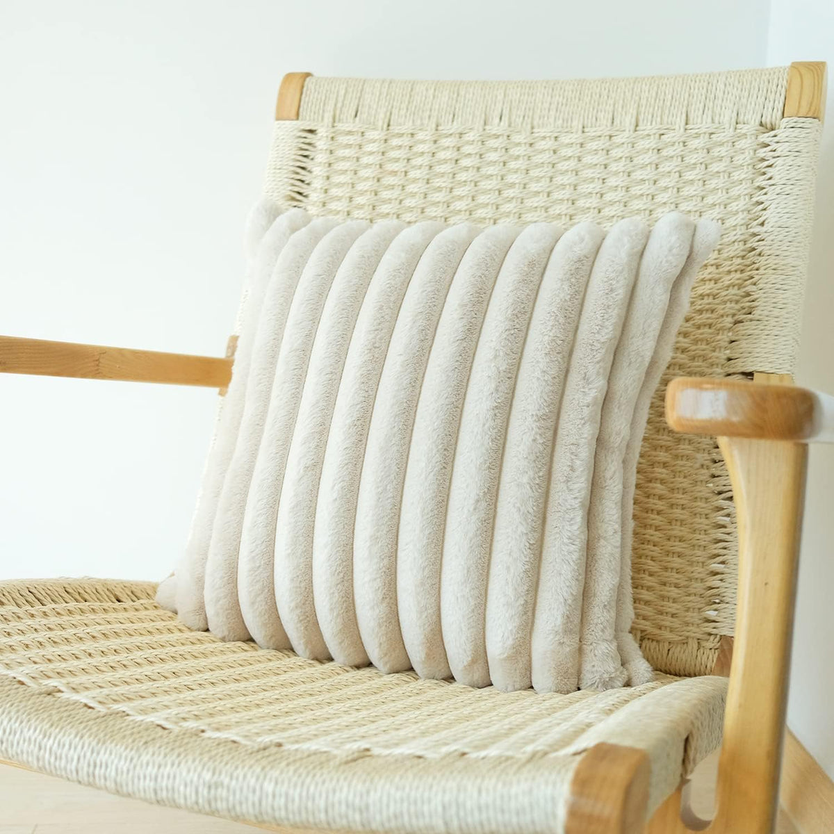 JOJUSIS Faux Fur Plush Throw Pillow Covers, Beige, 24 x 24-Inch