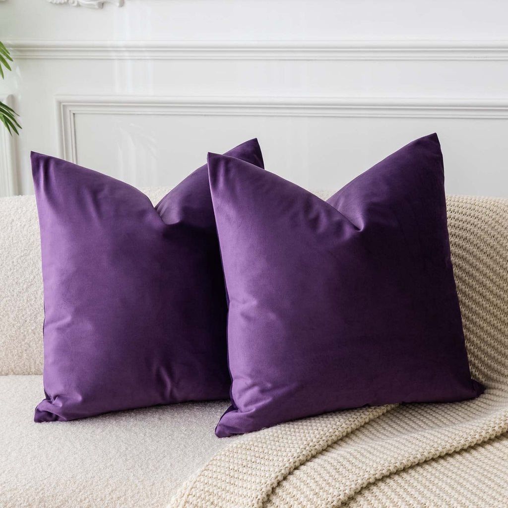 Velvet Throw Pillow Covers 18x18 for Couch Bed Sofa,Eggplant Purple