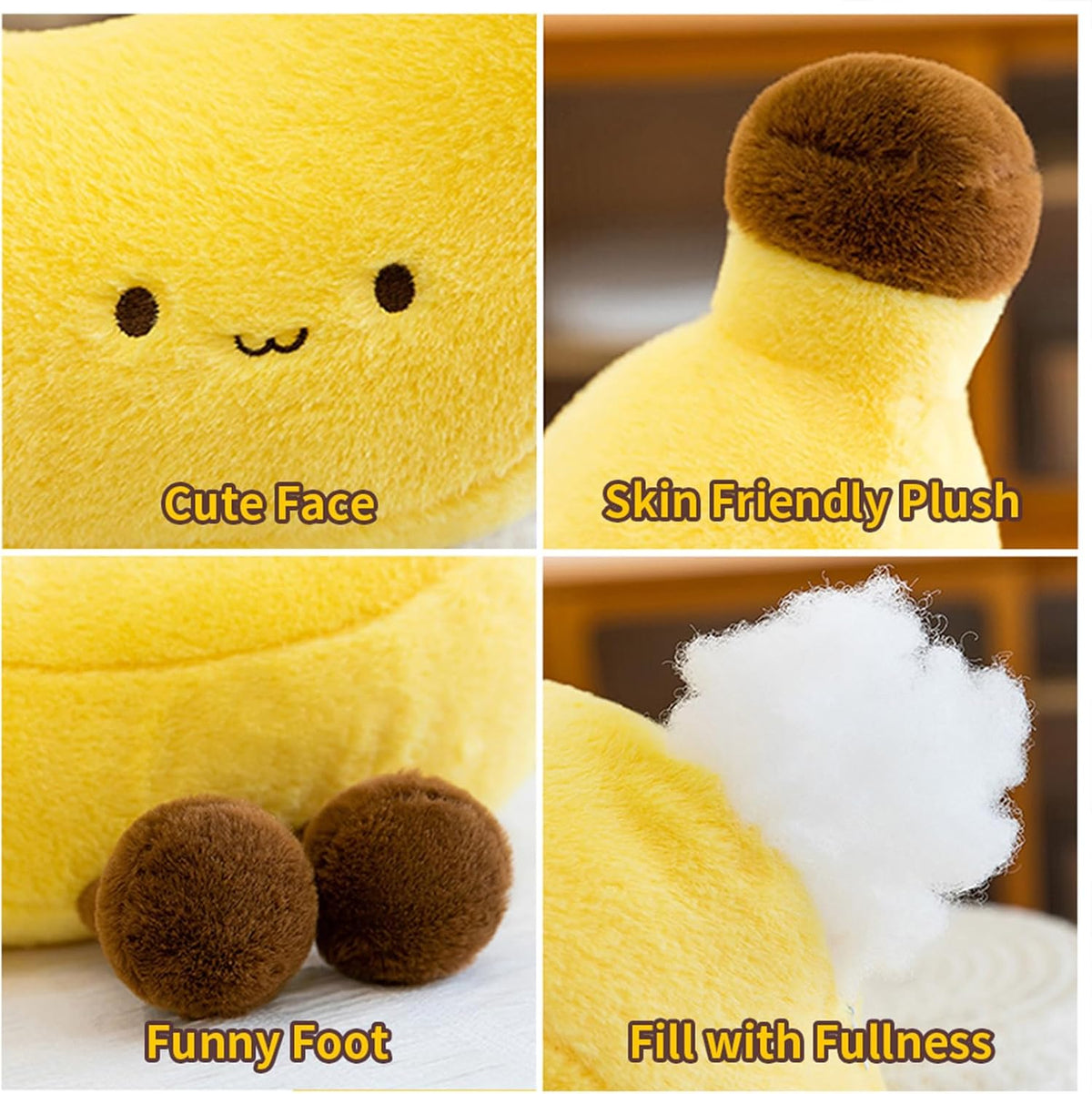 Banana Pillow,Soft Banana Shaped Decorative Throw Pillows with Foot,Cute Yellow Fruit Pillow for Bed,Chair,Sofa,Desk (Yellow-18inch)
