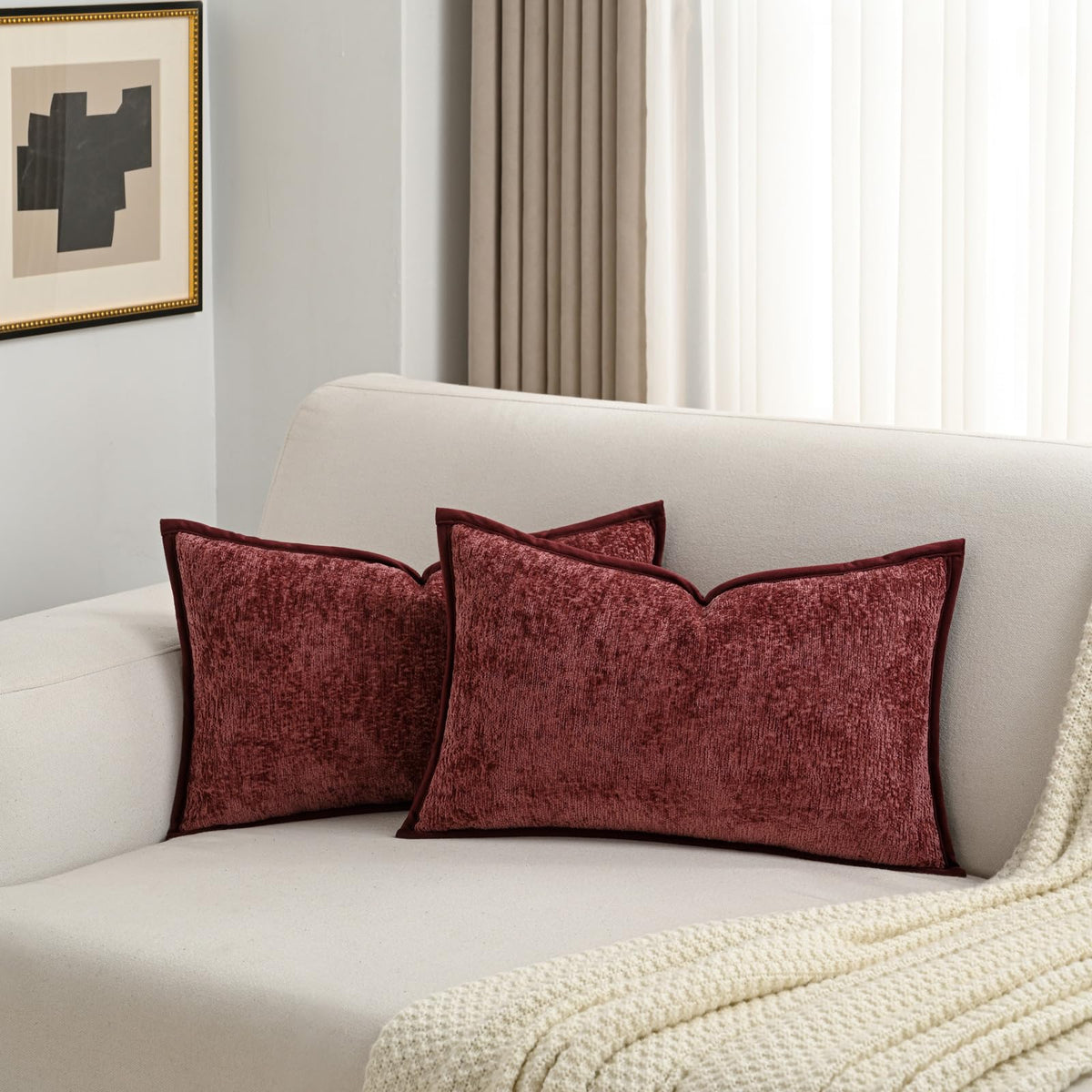 FUTEI Pack of 2 Chenille Soft Throw Pillow Covers 18x18 Inch, Hot Pink