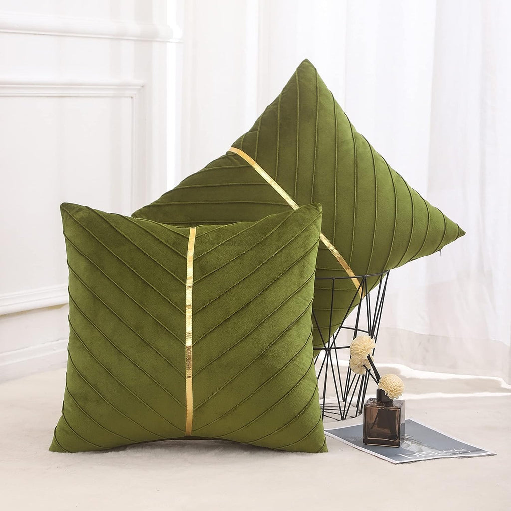 Velvet Throw Pillow Covers 18x18 Pack of 2 Gold Decor Olive Green