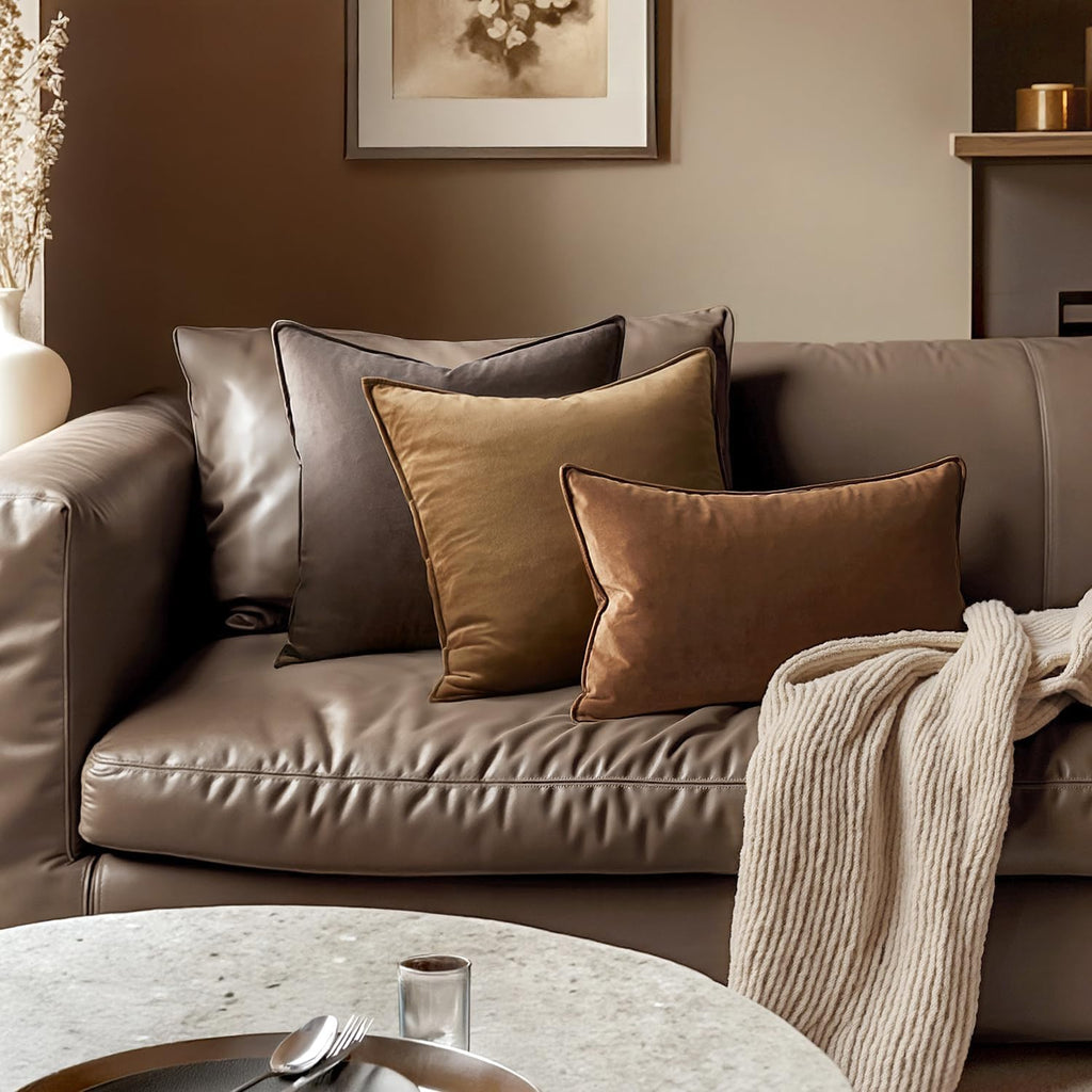 MIULEE Decorative Brown Velvet Throw Pillow Covers for Couch 18x18 Inch