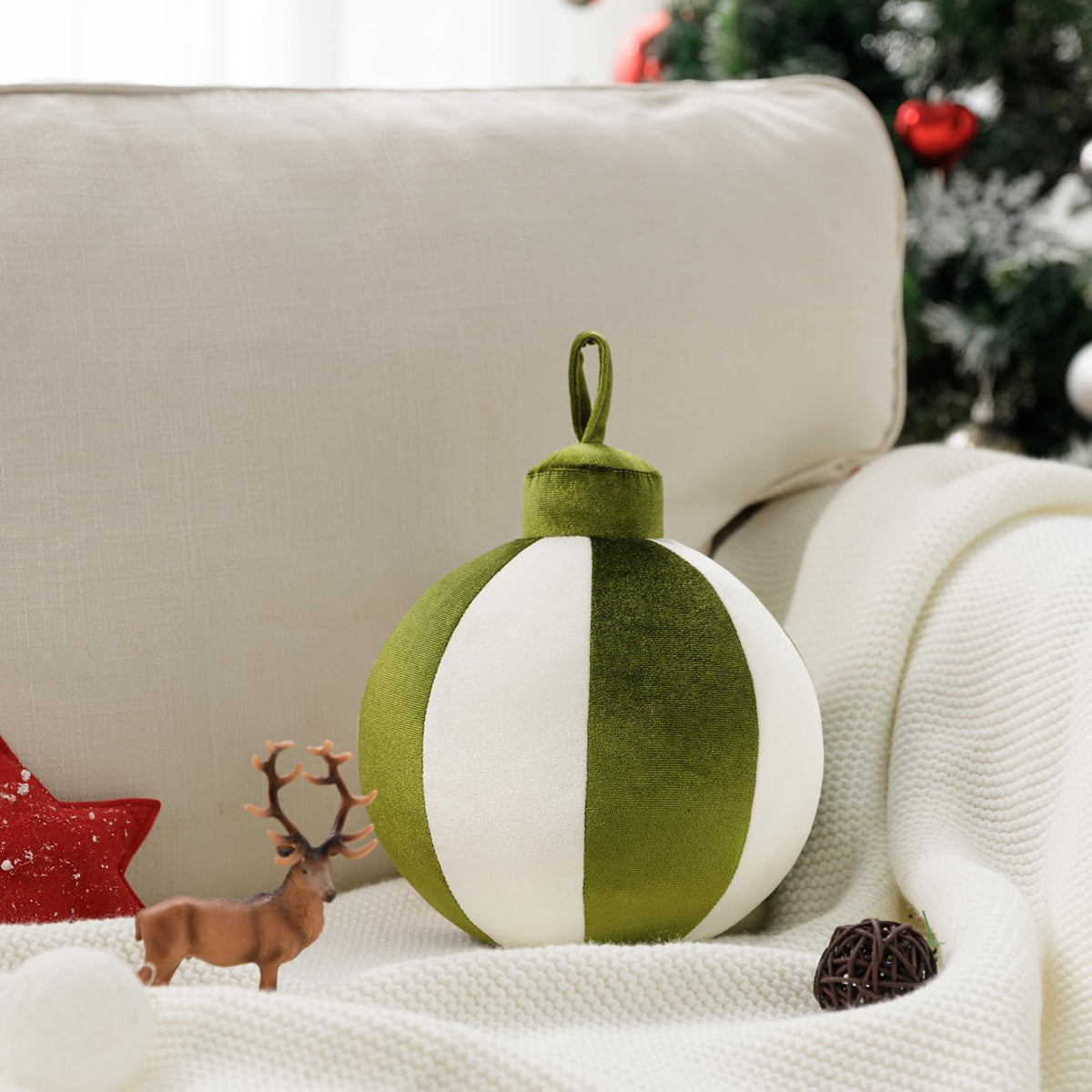 Ashler Merry Christmas Bell-Shaped Pillow, 8.5x8.5 Inch Velvet Hangable Decorative Holiday Pillow for Xmas Tree, Couch, Living Room, Bed, Pink