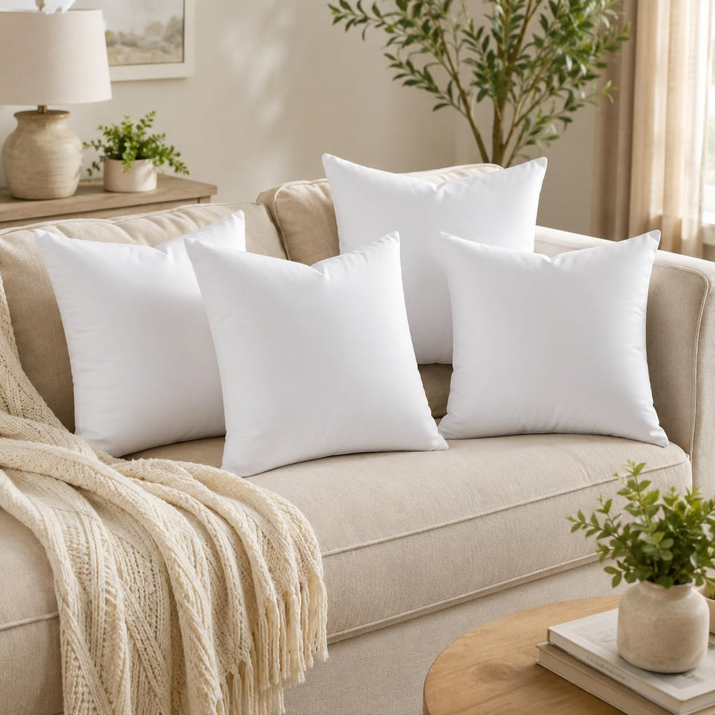 Calibrate Timing 16 x 16 inches Pillow Inserts, Set of 4 Hypoallergenic Brushed Microfiber Liner Down Alternative Filled Square Cushion Throw Pillow