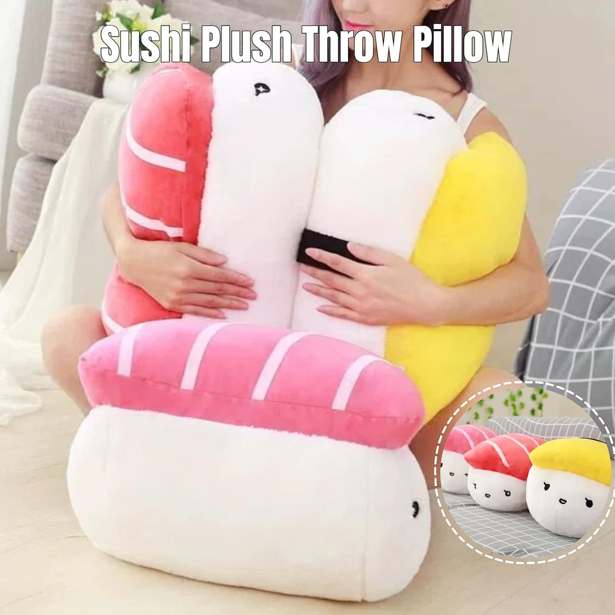 1 Piece Sushi Shaped Plush Throw Pillow Pink Chair Cushion Cute Pillows King Size Couch Pillow Funny Decorative Bed Pillows Fashion Seating Cushions with Bedroom Living Room Decoration (Dark Pink)