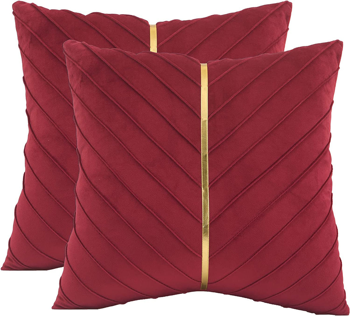 Velvet Throw Pillow Covers 18x18 Pack of 2 Gold Decor Olive Green