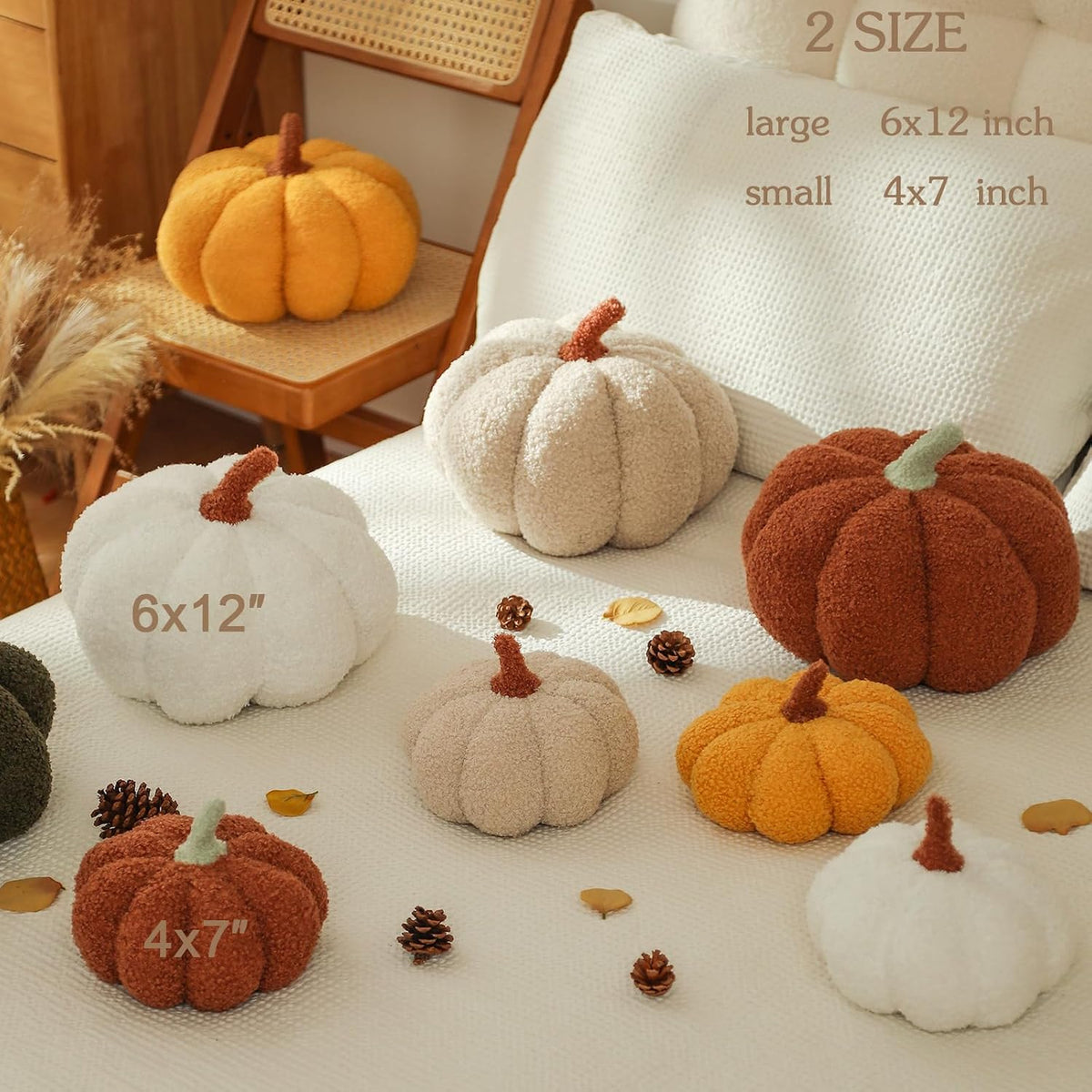 YRXRUS Halloween Pumpkin Pillows, Brown Pumpkin Shaped Throw Pillows Gifts, Fall Room Decoration, Small Cute Halloween Pillow, Teddy Fleece Small Cute 4x7 Inches Pillow for Natural Decor