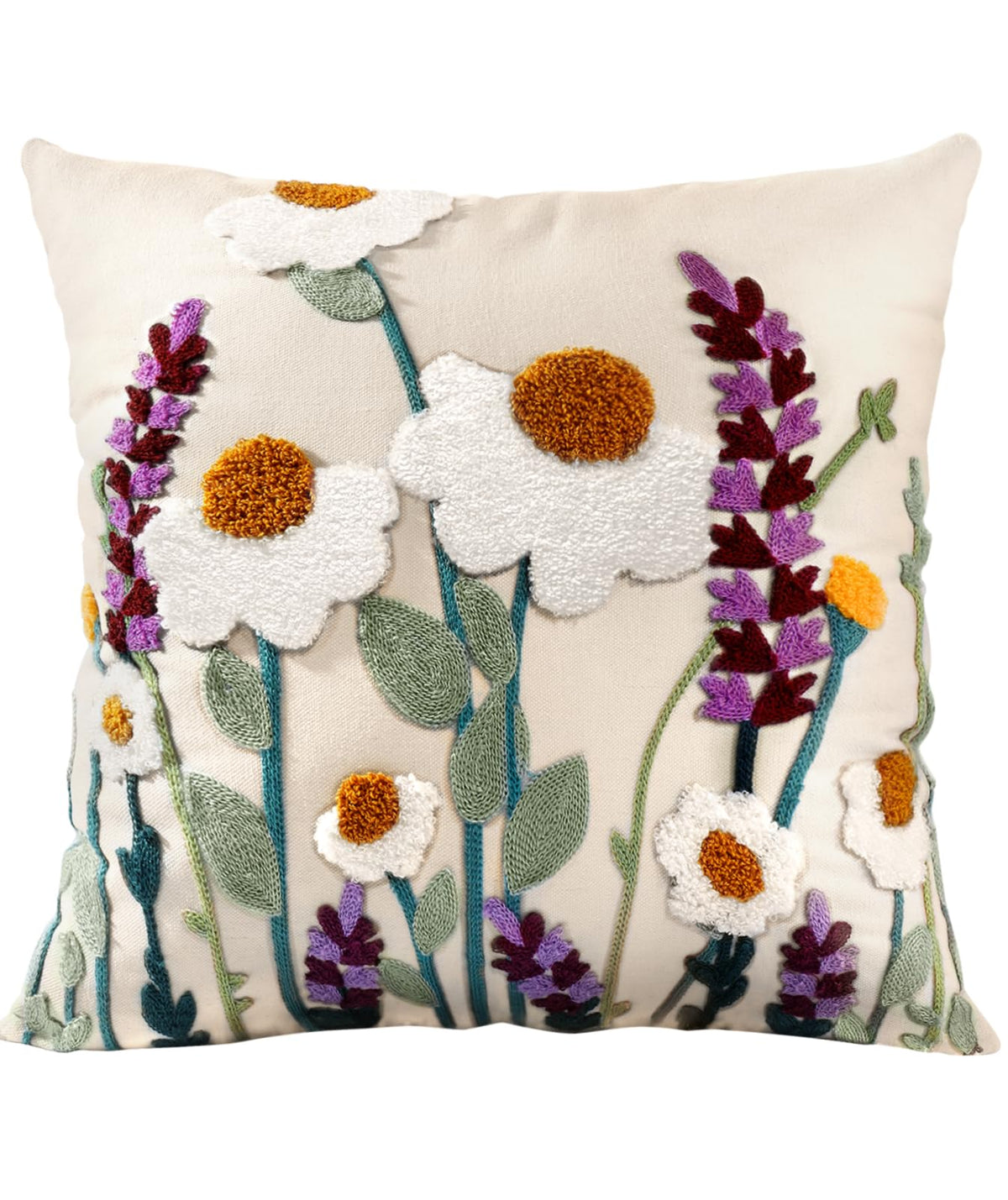 Embroidered Throw Pillow Cover, 18x18 Inch, Fall Abstract Floral