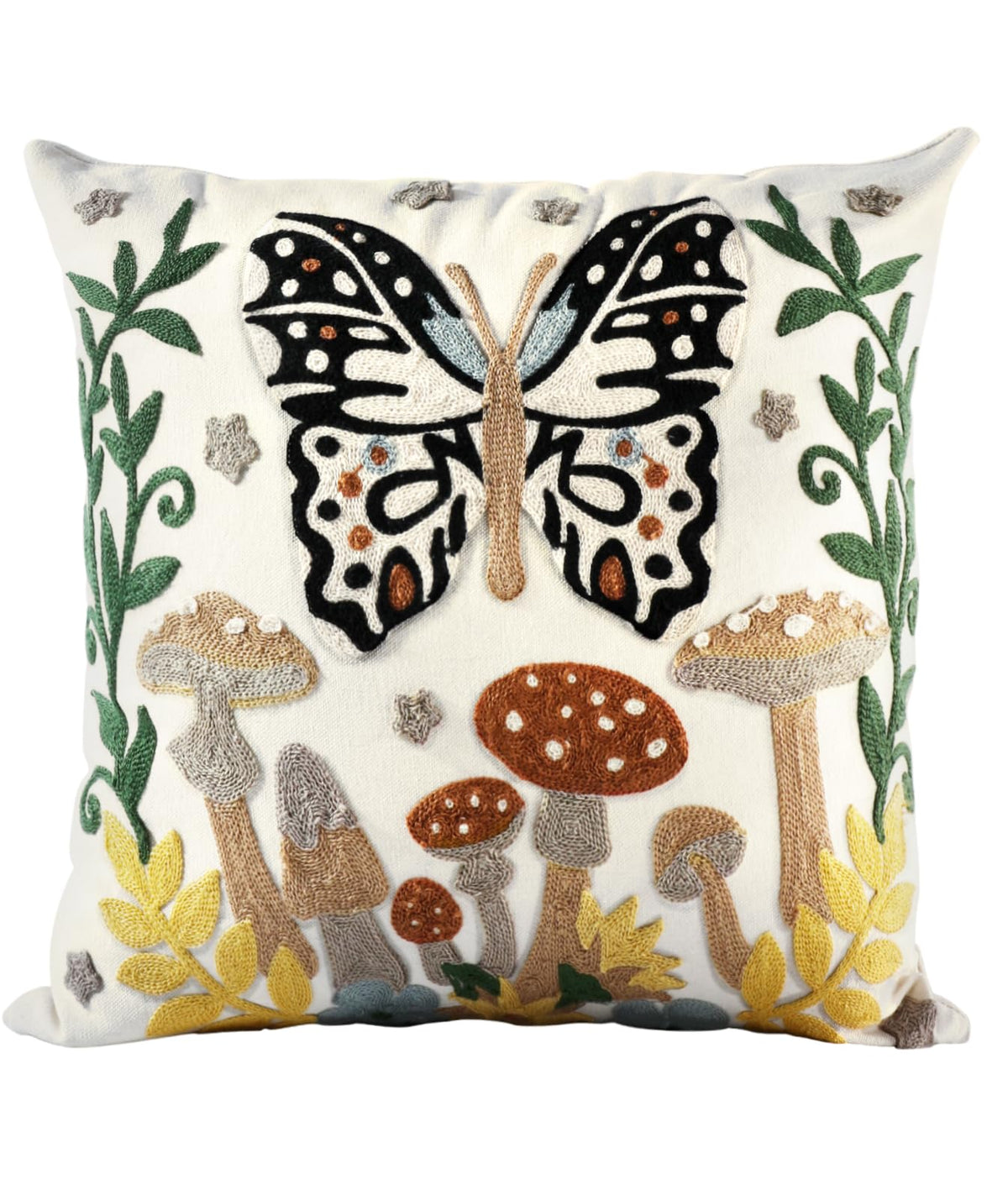 Embroidered Throw Pillow Cover, 18x18 Inch, Fall Abstract Floral