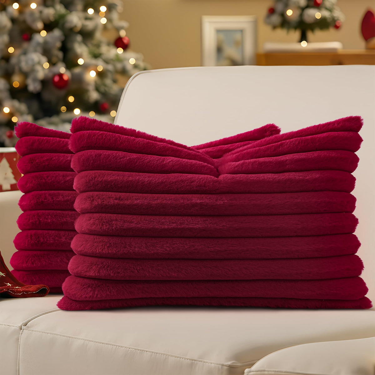 decorUhome Fall Faux Fur Throw Pillow Covers 18x18 Set of 2 Brown White