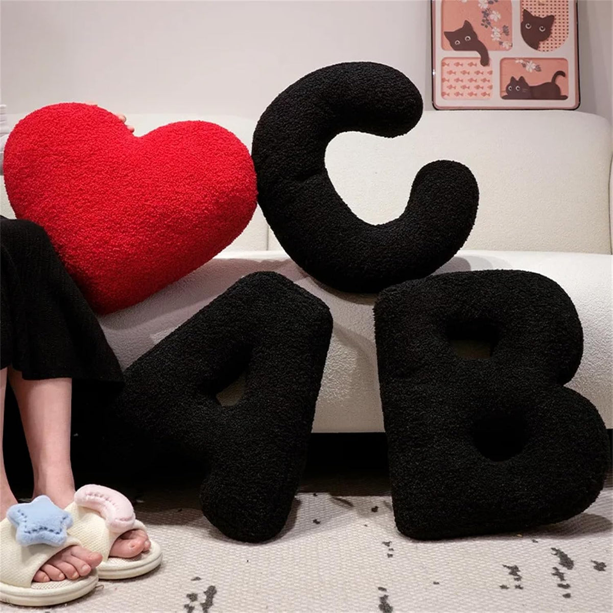 MOJUN Black Letter Pillows Cute Soft Plush Initial Letter Throw Cushion Decorative English Alphabet A to Z Letter Hugging Throw Pillows for Sofa Couch Bed Car Living Room Decoration Photo Prop, H