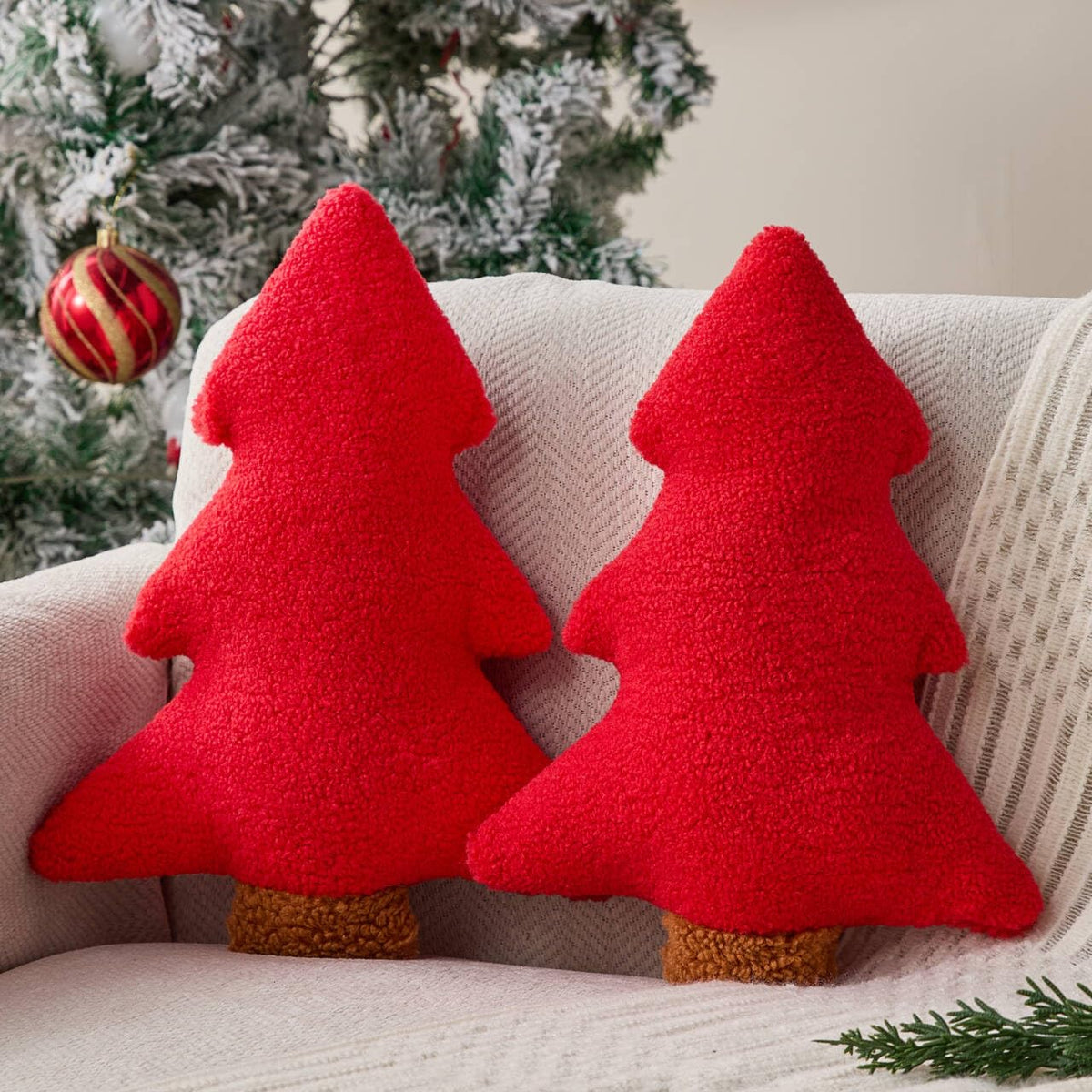 Allorry Christmas Pillows,Christmas Tree Pillow Set of 2 Cute Xmas Tree Shaped Plush Pillow Stuffed Christmas Decor for Party Home Sofa Cushion Bed Decorations(12.2 Inch) WL-006B