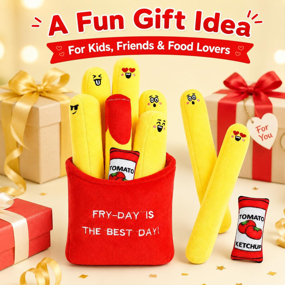 ChezMax Emotional Support Fries Stuffed Plush - Cute Funny Plushie Pillow