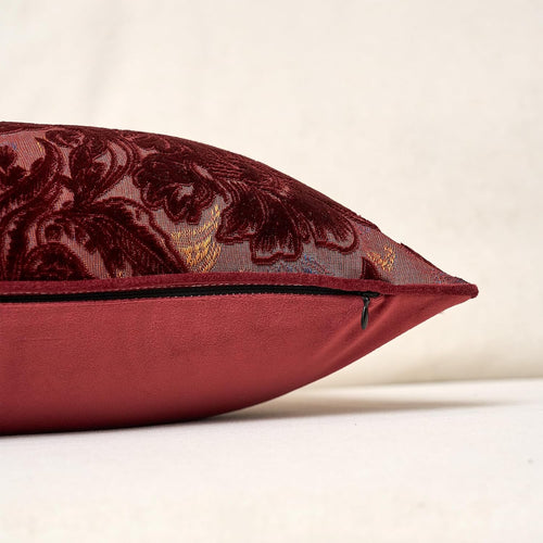 Alerfa Burgundy Neutral Floral Pillow Cover 18 x 18 Inch, Vintage Cut Velvet Square Couch Throw Pillow Cover Soft Decorative Farmhouse Accent Pillowcase for Living Room Bedroom