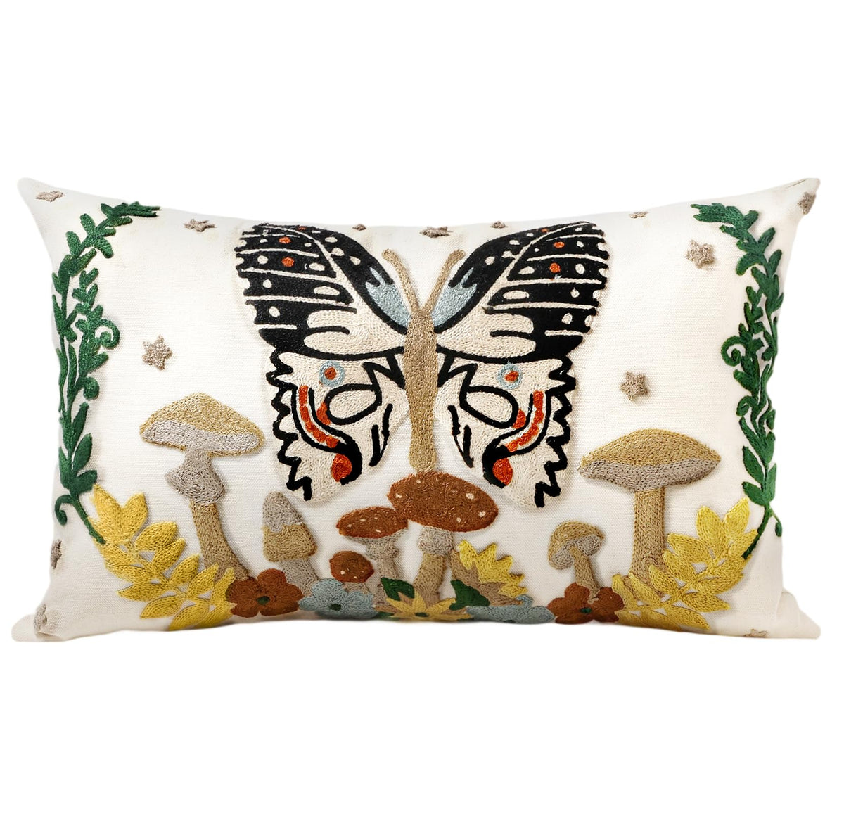 Embroidered Throw Pillow Cover, 18x18 Inch, Fall Abstract Floral