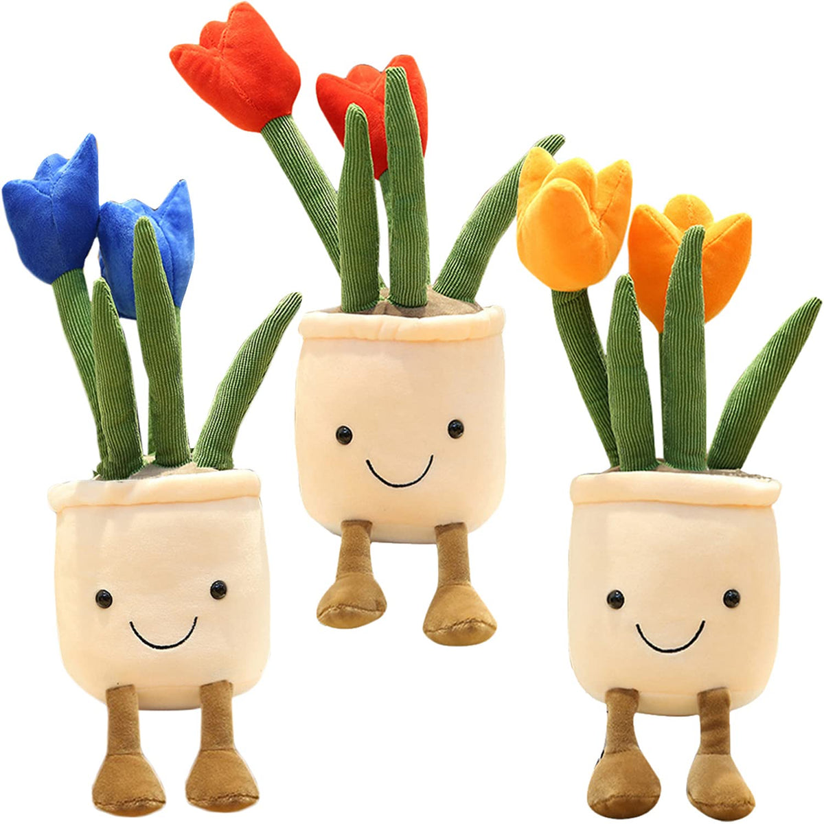 3pcs Succulents Plush Toy, Cute Succulents Plushies, Stuffed Potted Plants Plush Doll, Soft Plush Succulent Gifts for Kids Boys (Pink+White+Blue)