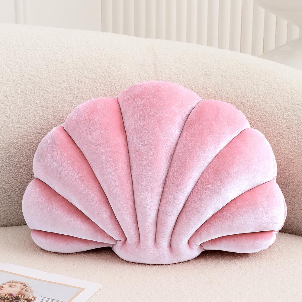 XIAIJIA Seashell Throw Pillows, Pink Shell Shaped Pillow, Velvet, 14 Inch