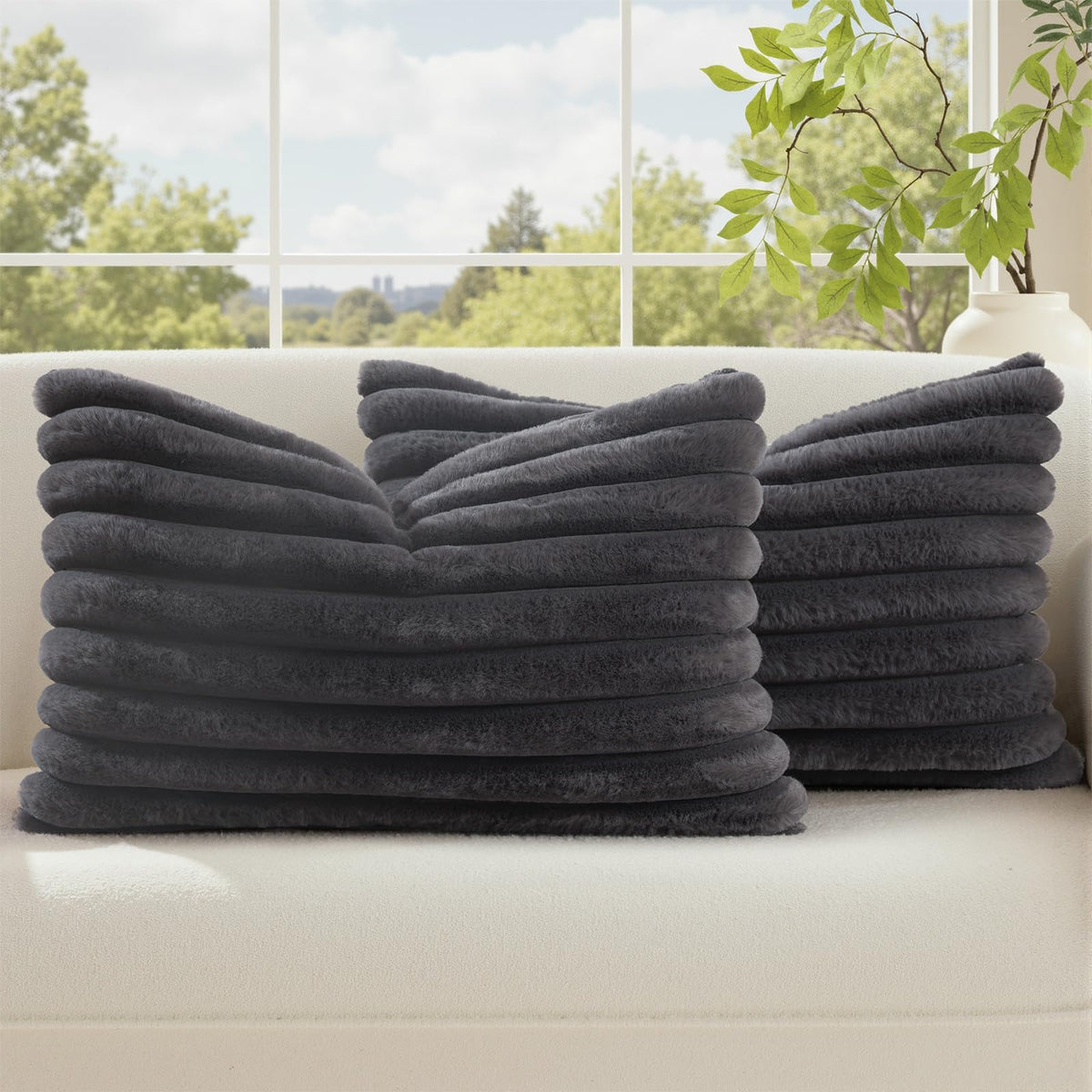 decorUhome Fall Faux Fur Throw Pillow Covers 18x18 Set of 2 Grey Blue